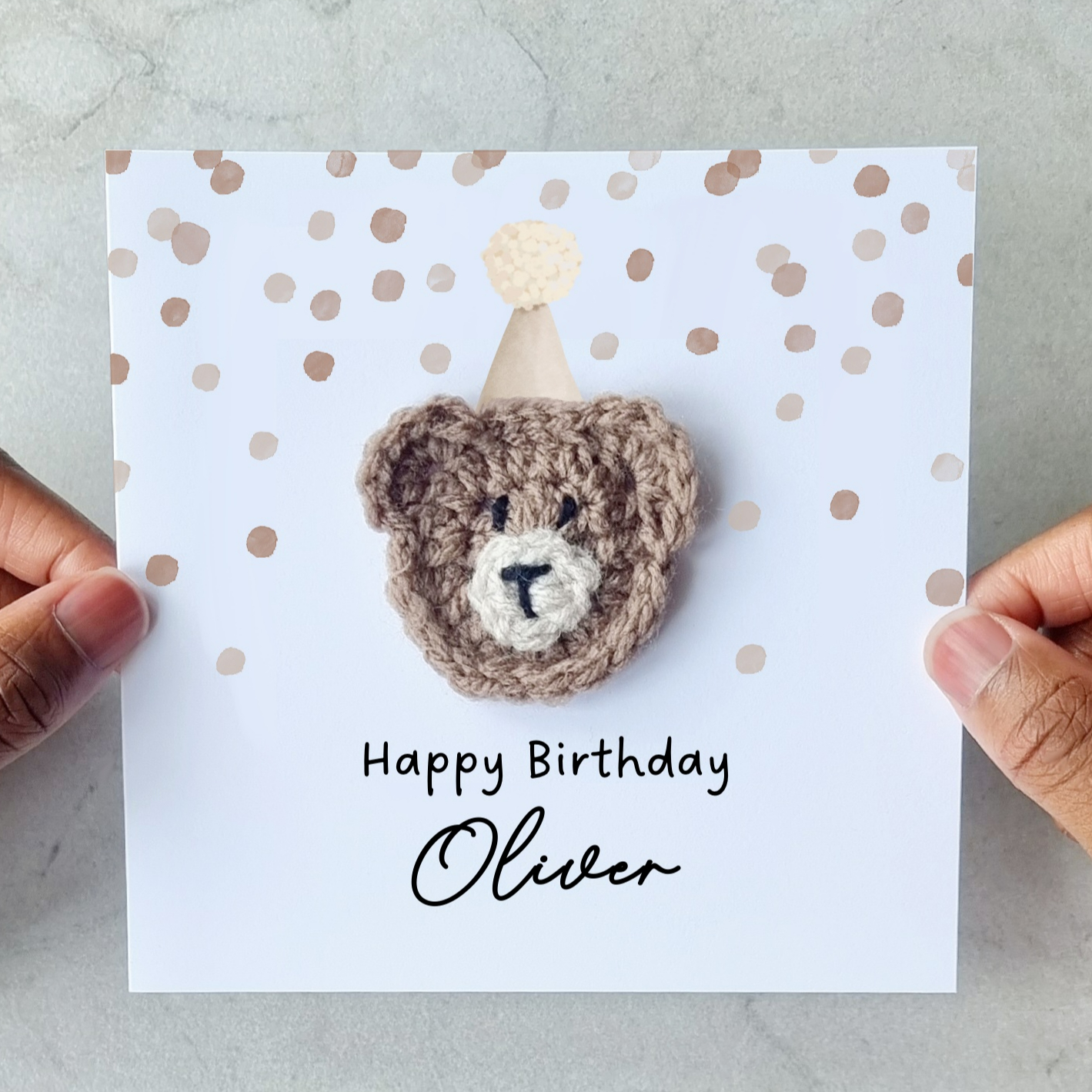 Personalised Happy Birthday Card - Crochet Bear