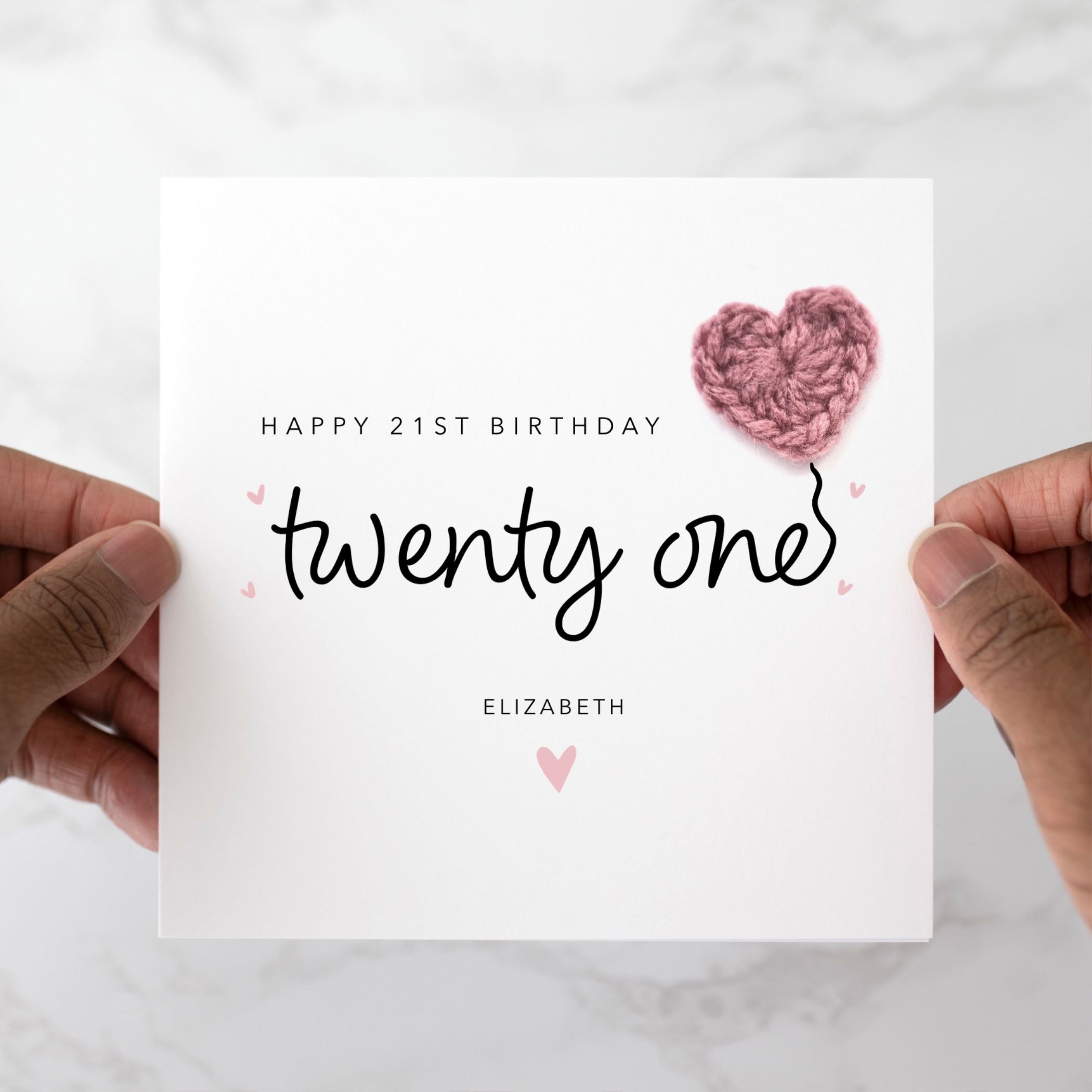 Personalised 21st Birthday Card - Crochet Heart