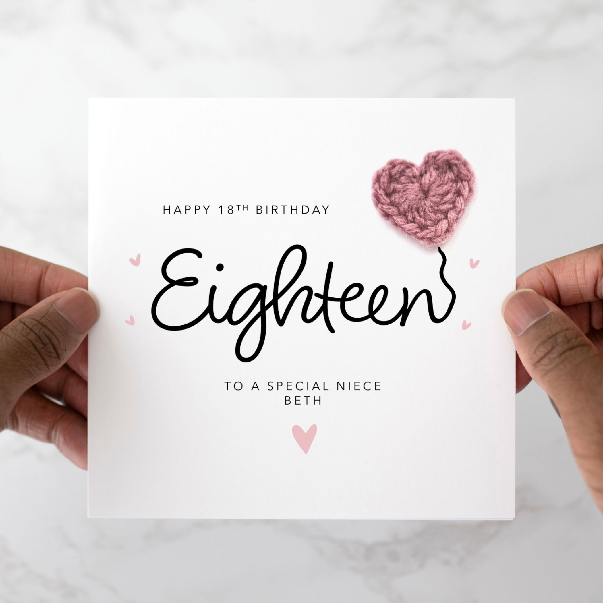 Personalised Niece 18th Birthday Card - Crochet Heart