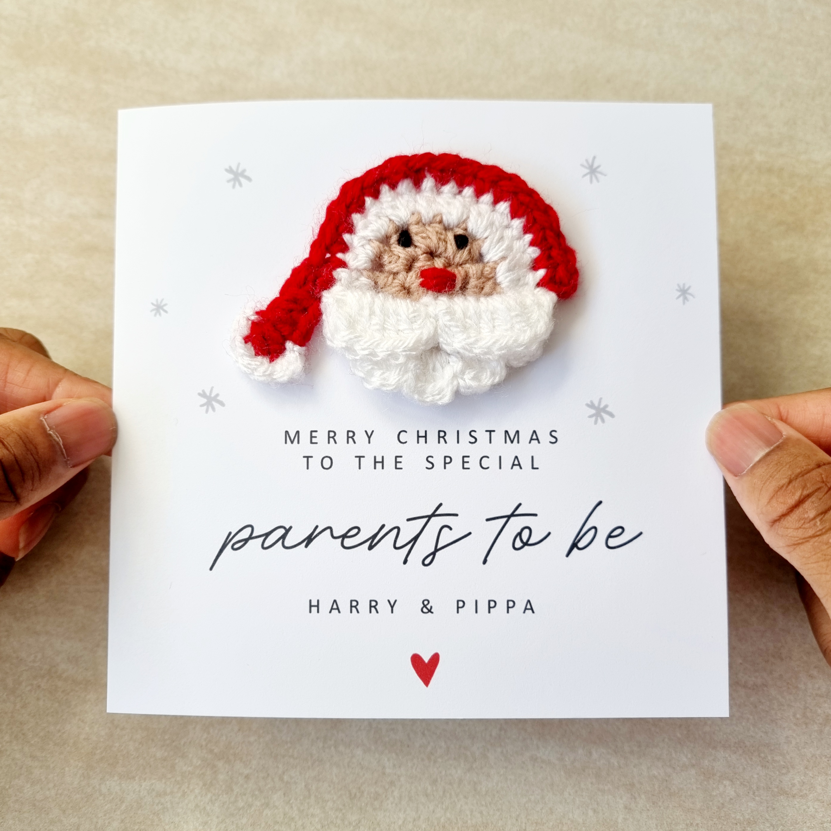 Personalised Parents To Be Christmas Card - Crochet Santa