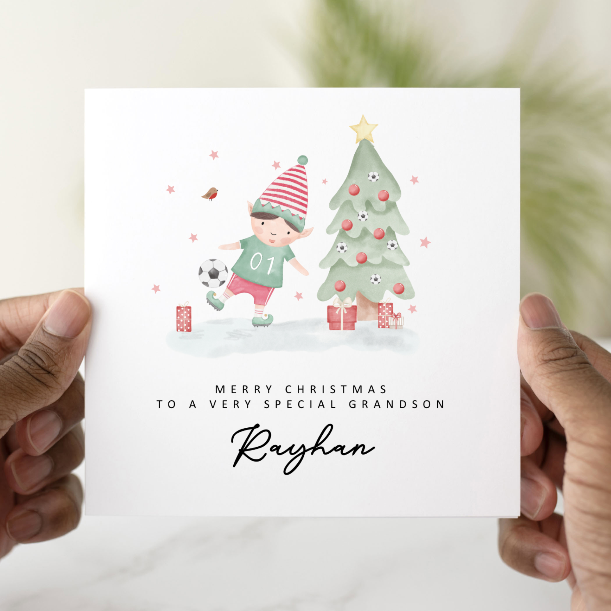 Personalised Grandson Christmas Card - Football Elf