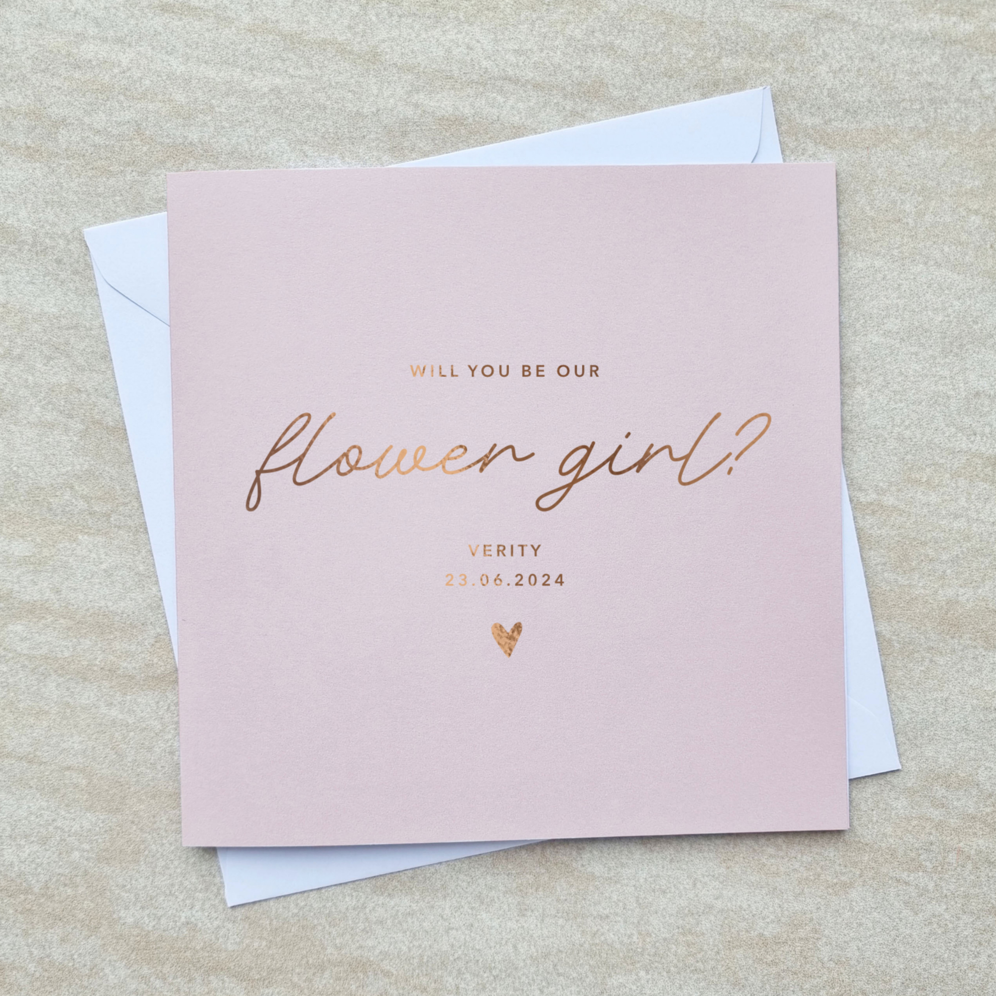 Personalised  Will You Be Our Flower Girl Card - Rose Gold Foil