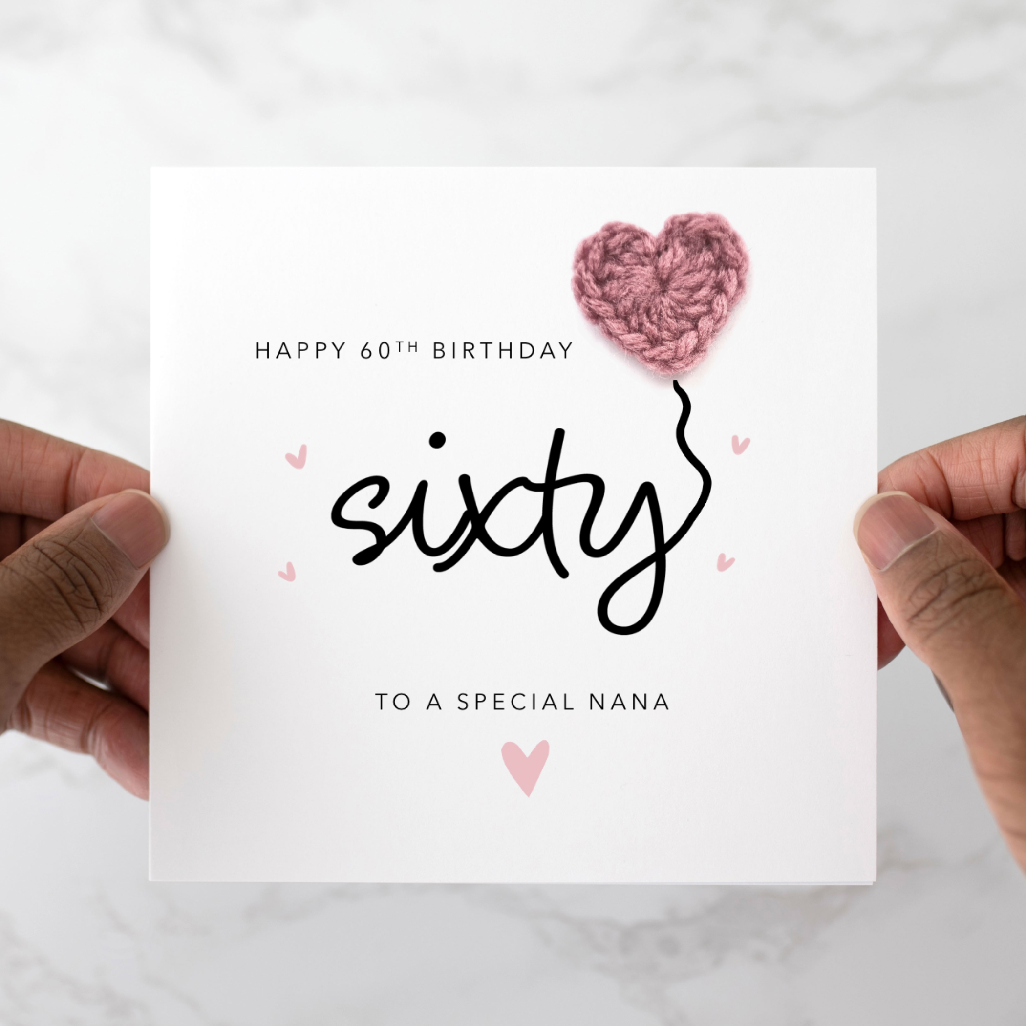 Nana 60th Birthday Card - Crochet Heart