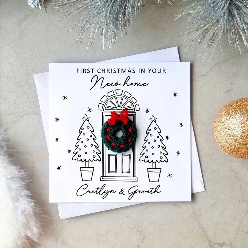 Personalised 1st Christmas In New Home Card - Crochet Wreath