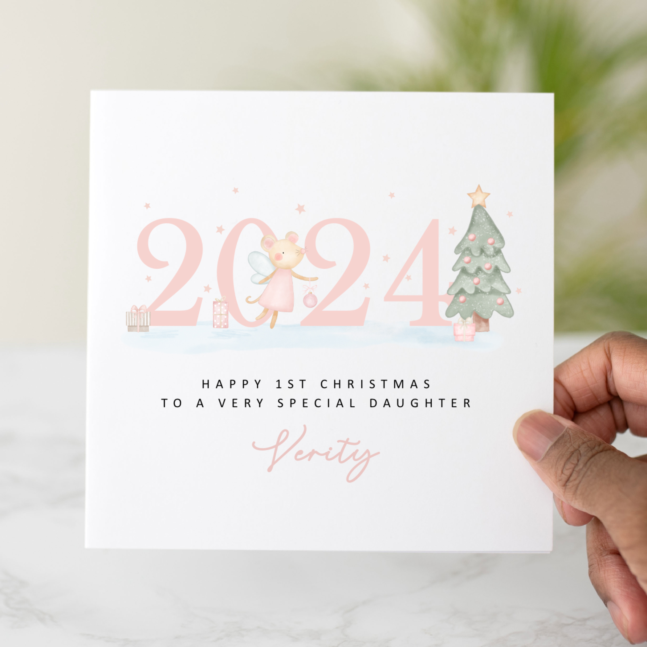Personalised Daughter 1st Christmas Card - Pink Year