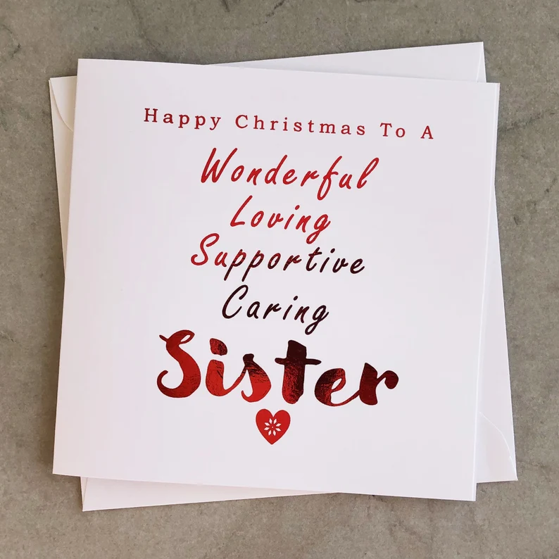 Compliments Sister Christmas Card - Red Foil