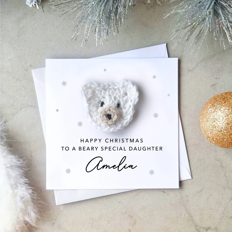 Personalised Daughter Christmas Card - Crochet Polar Bear