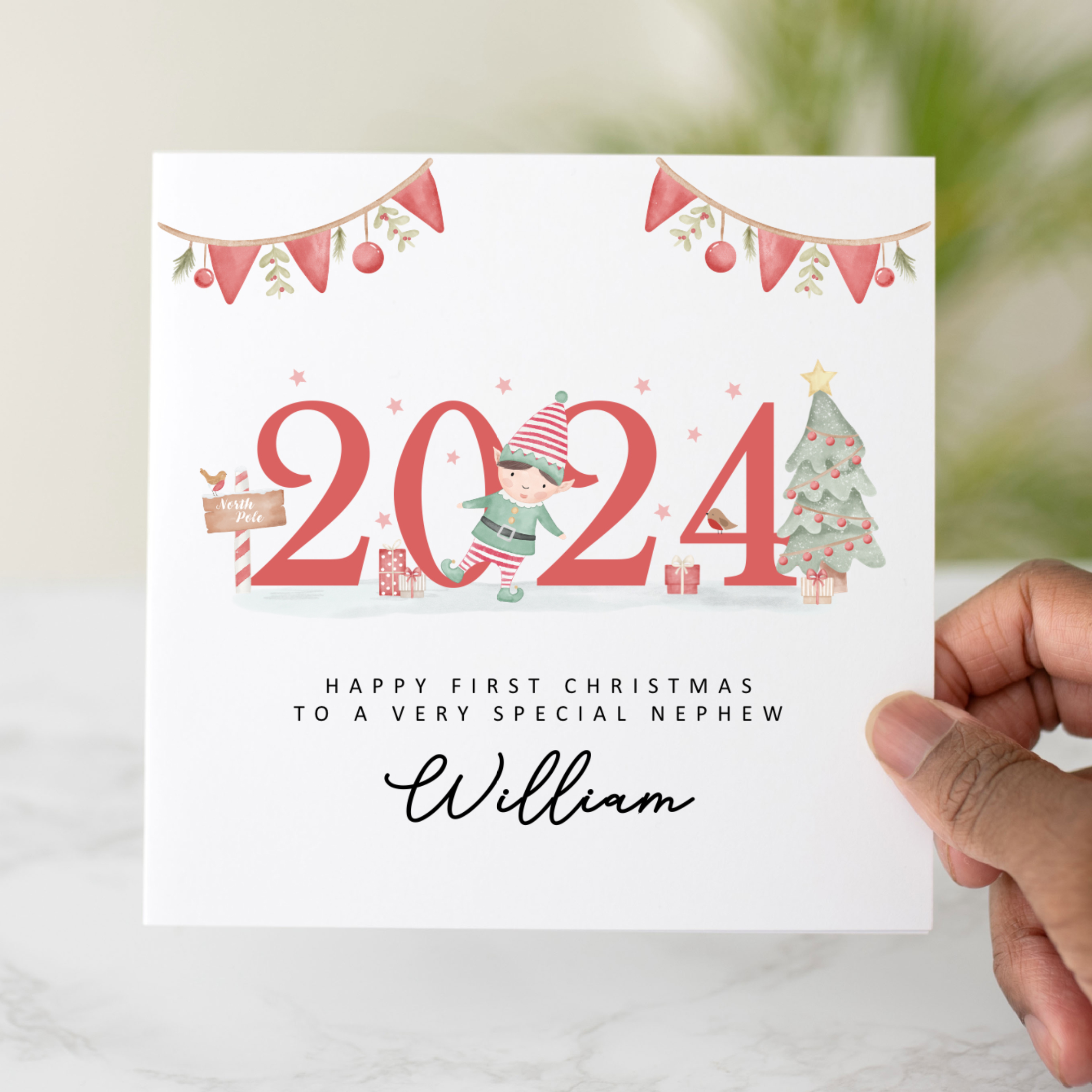 Personalised Nephew 1st Christmas Card - Year