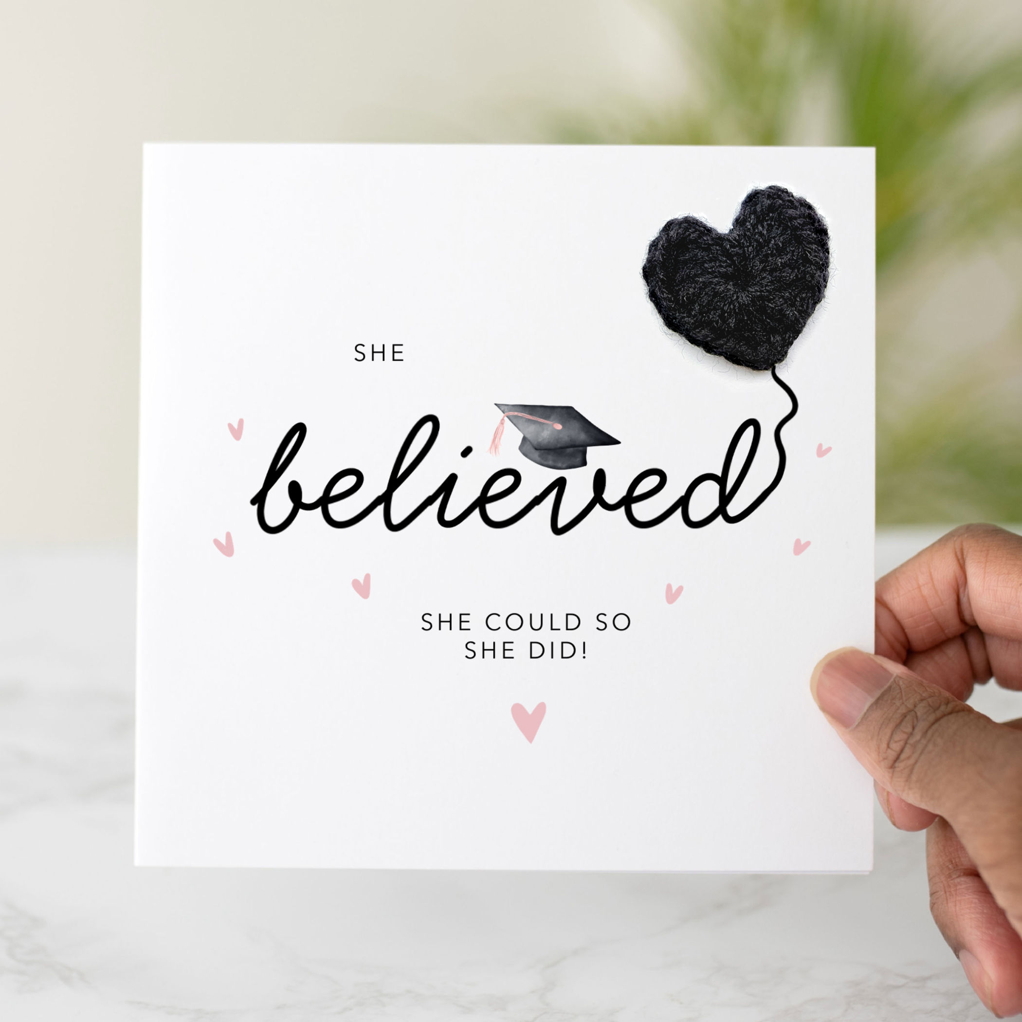 Personalised Graduation Card - She Believed - Crochet Heart