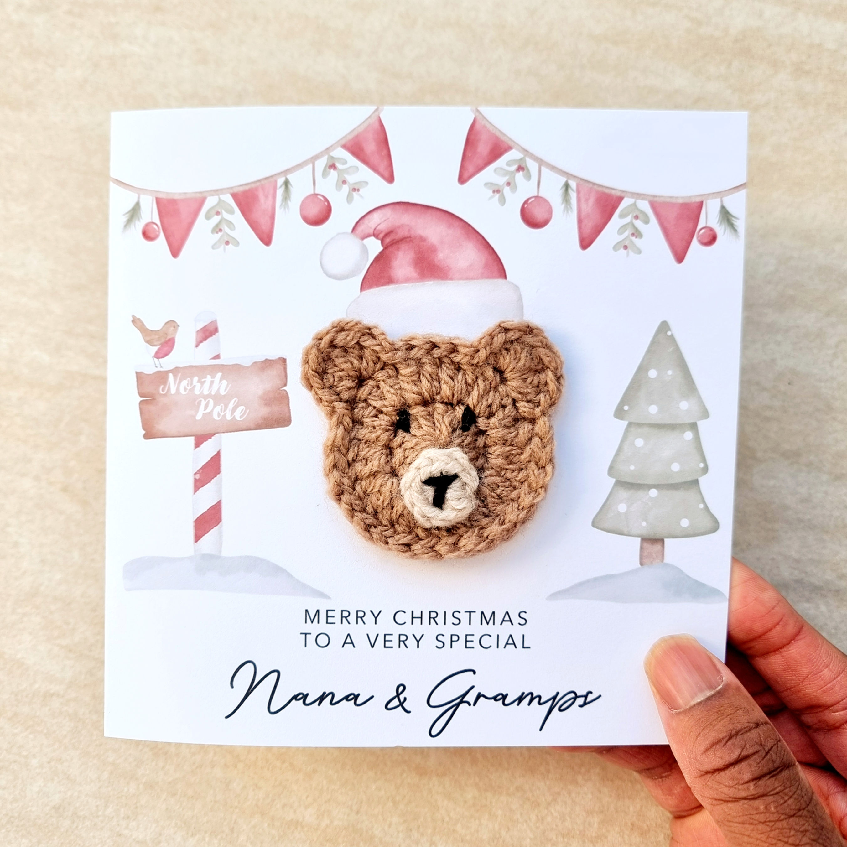 Nana And Gramps Christmas Card - Crochet Bear