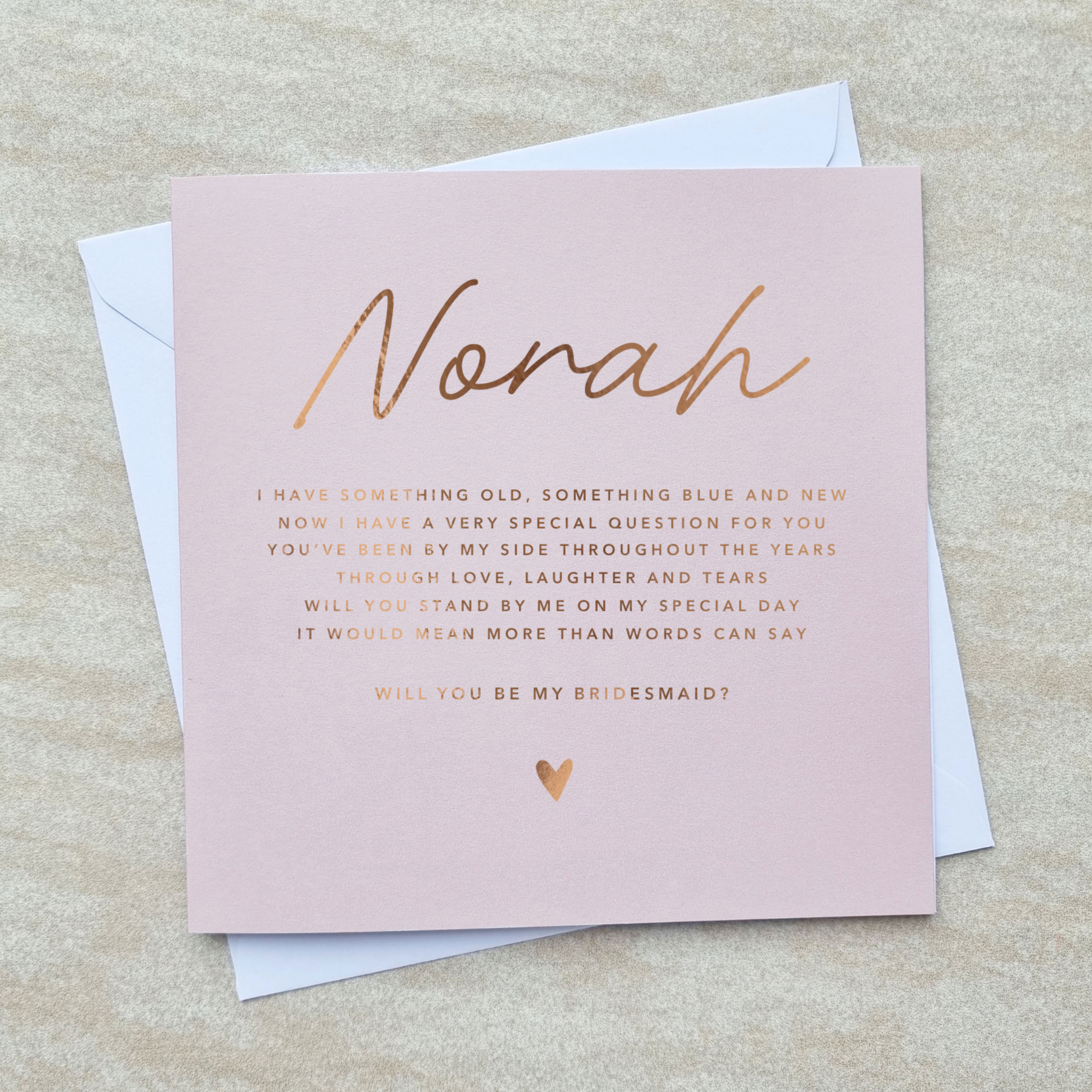 Personalised Poem Will You Be My Bridesmaid Card - Rose Gold Foil