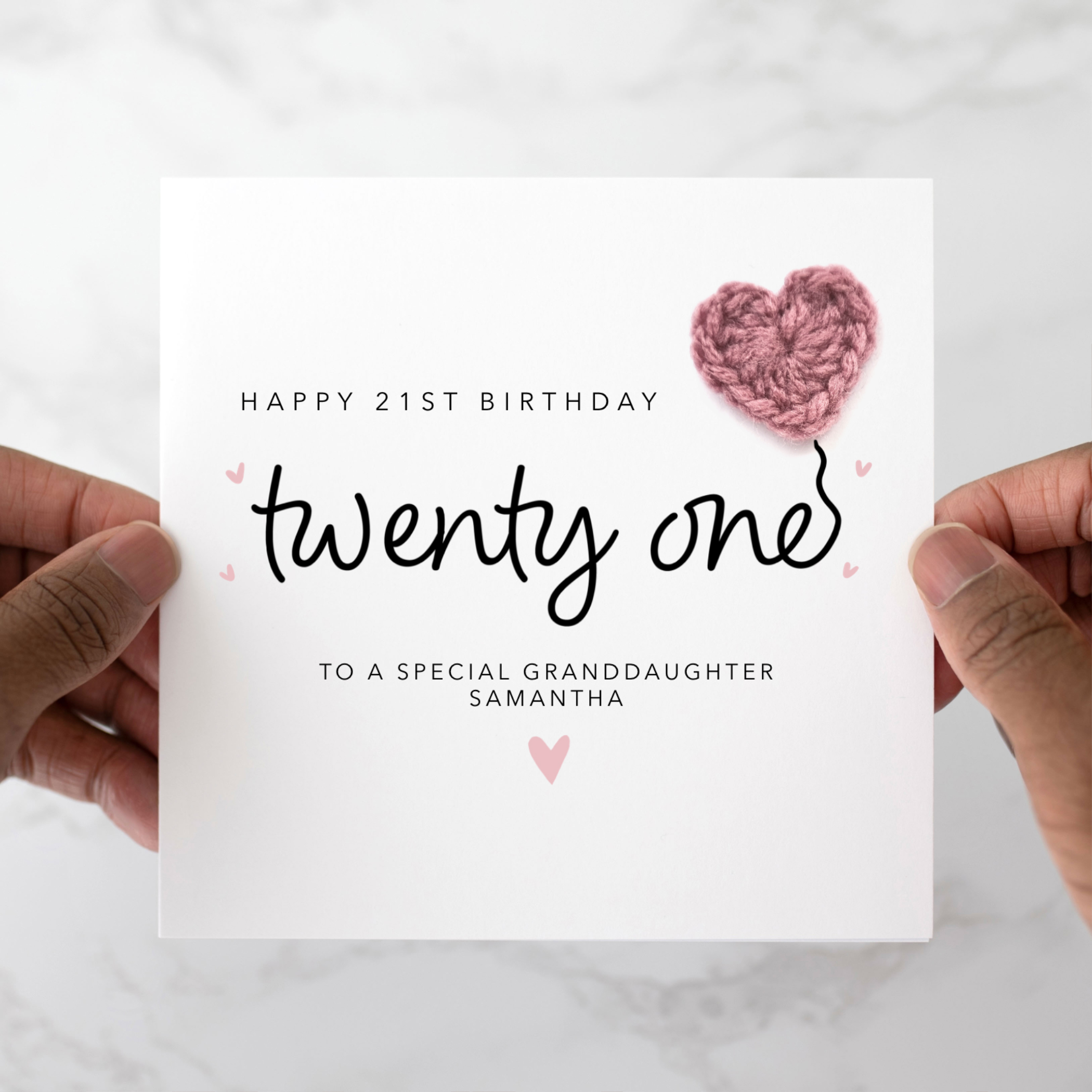 Personalised Granddaughter 21st Birthday Card - Crochet Heart