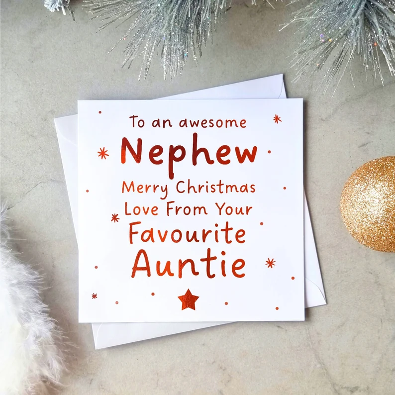 Funny Nephew Christmas Card - Red Foil