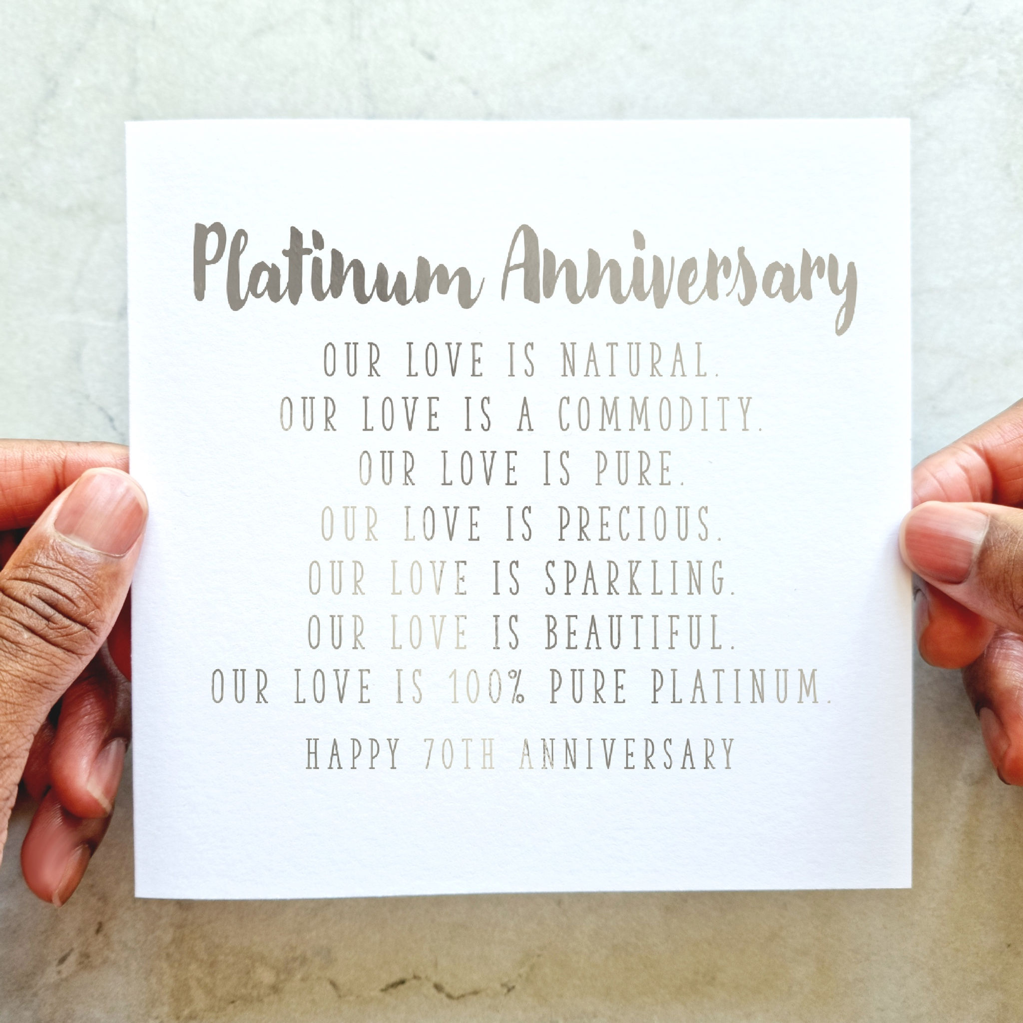 70th Anniversary Card - Platinum - Silver Foil