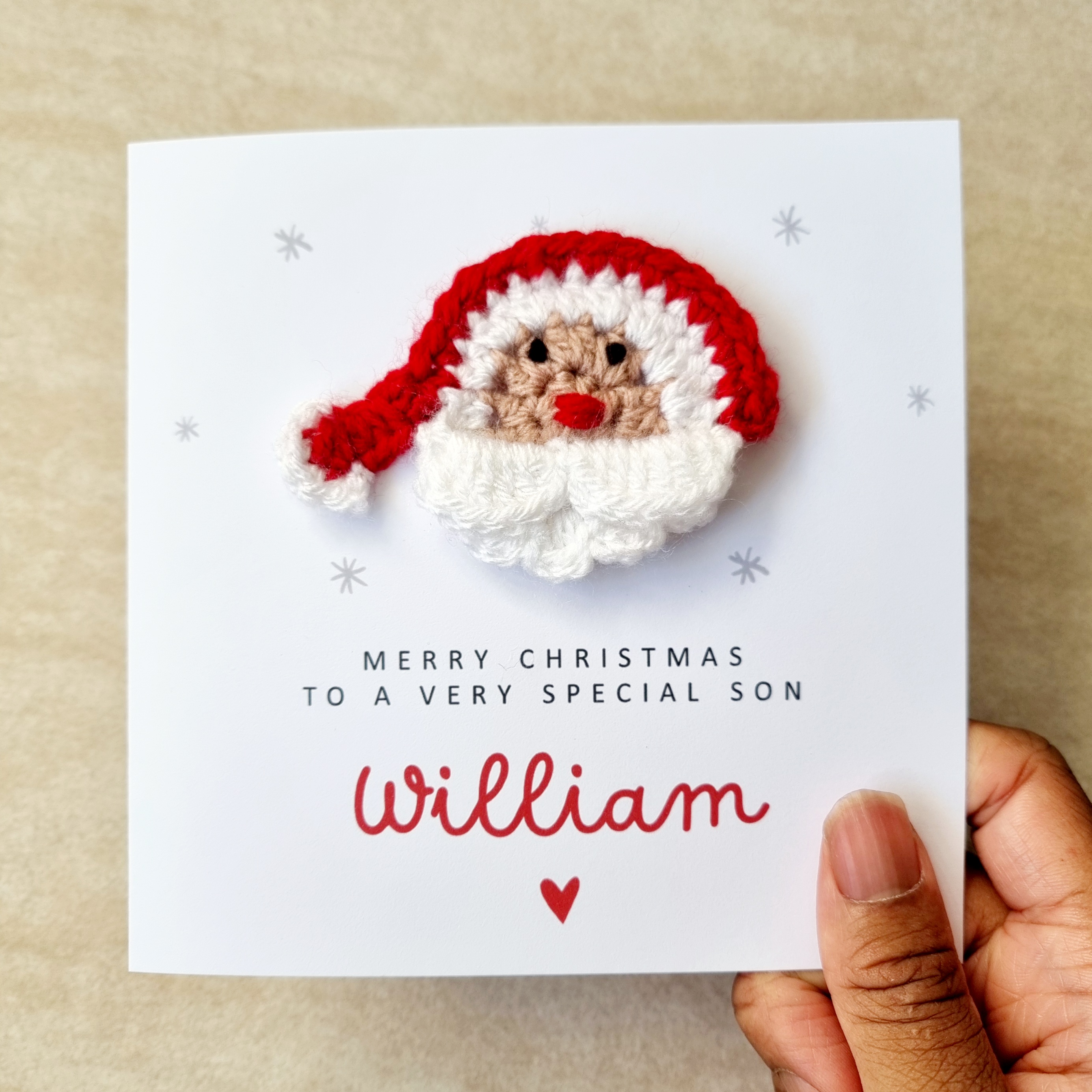 Personalised Son Christmas Card - Crochet Santa
