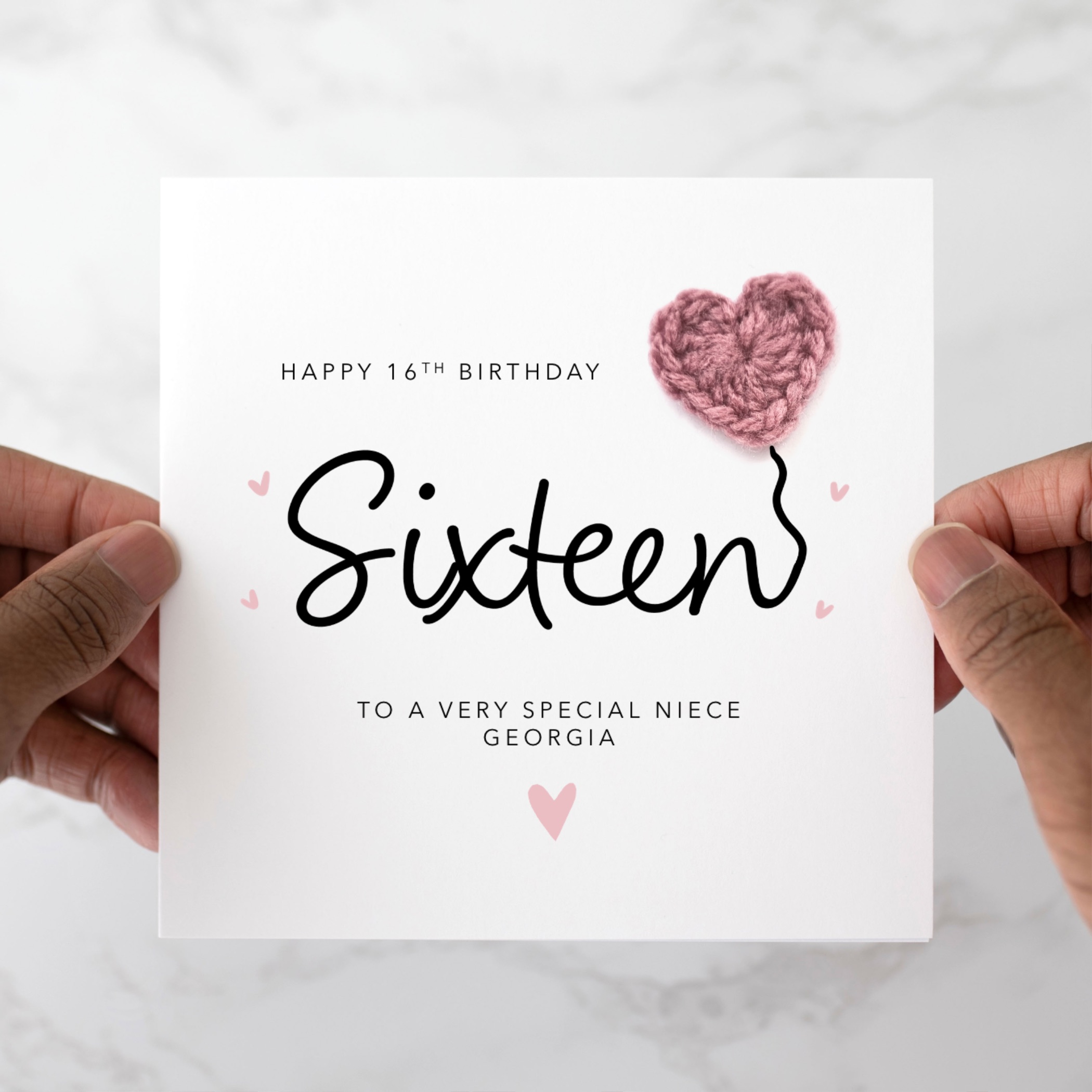 Personalised Niece 16th Birthday Card - Crochet Heart