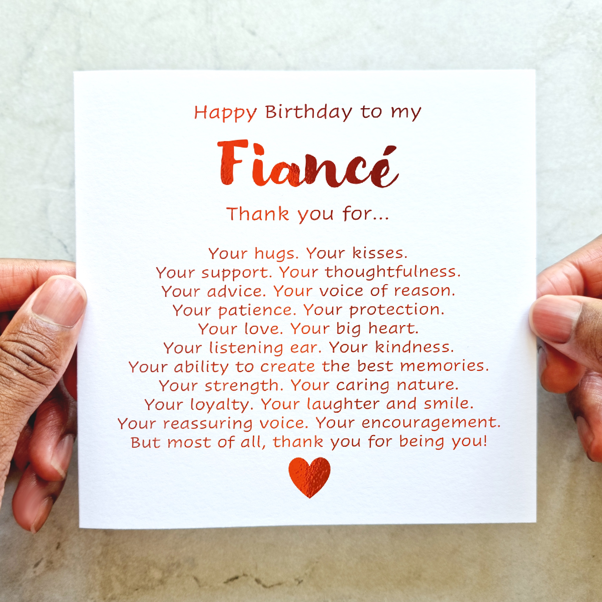 Fiancé Birthday Card - Thank You For - Red Foil