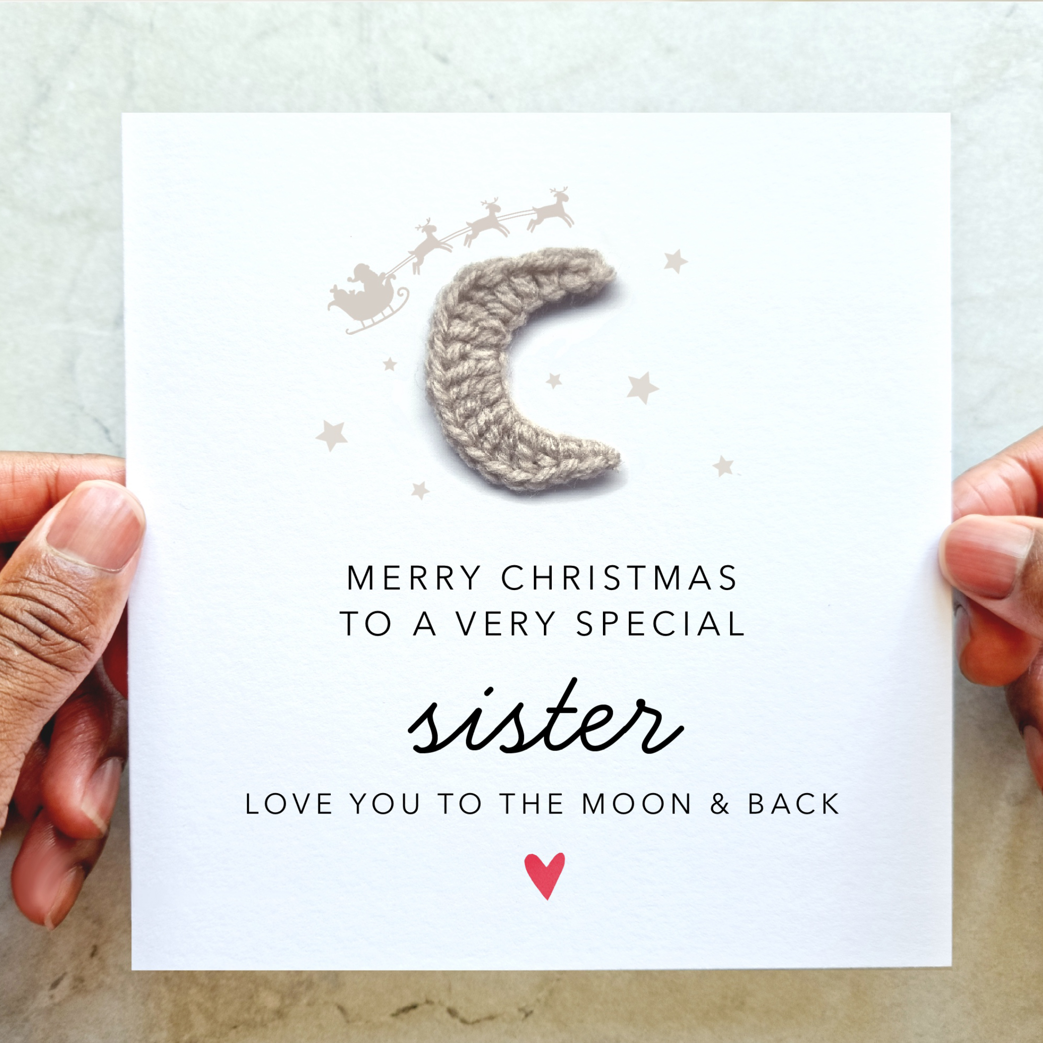 Sister Christmas Card - Crochet Moon