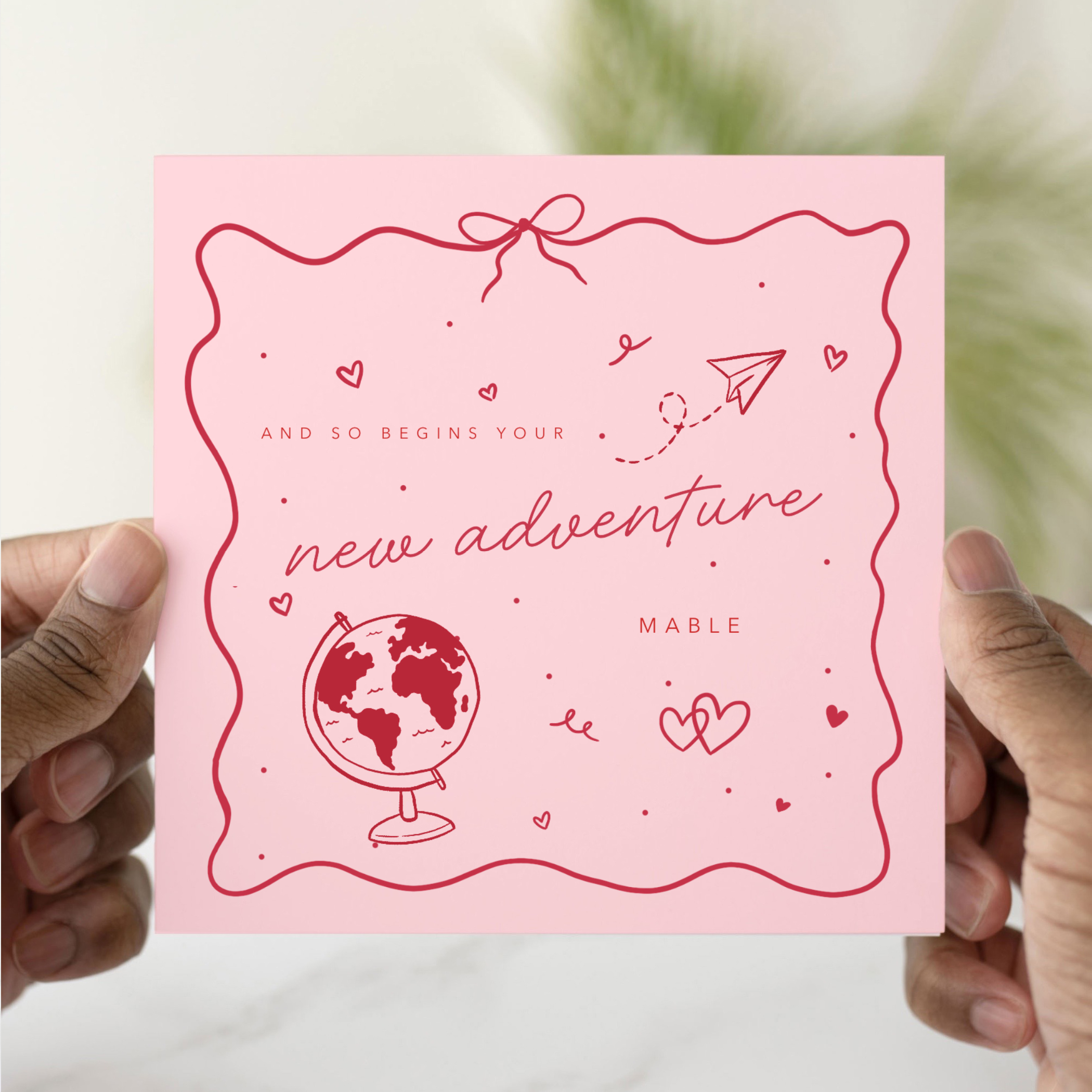 Personalised Pink Good Luck Card - New Adventure