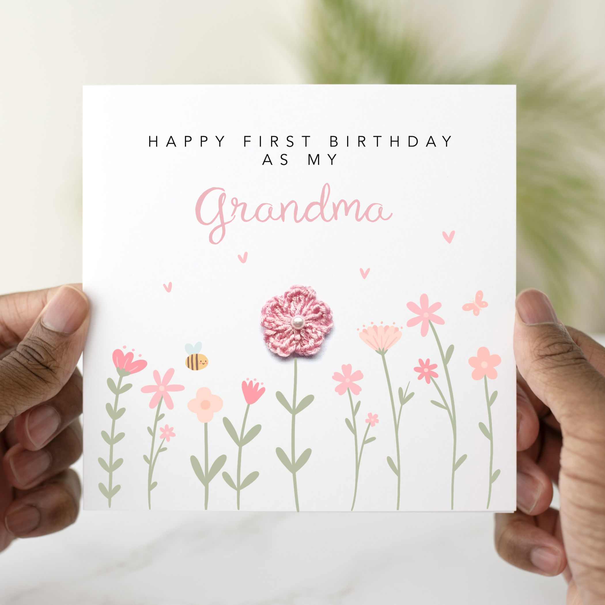 Grandma 1st Birthday Card - Crochet Flower