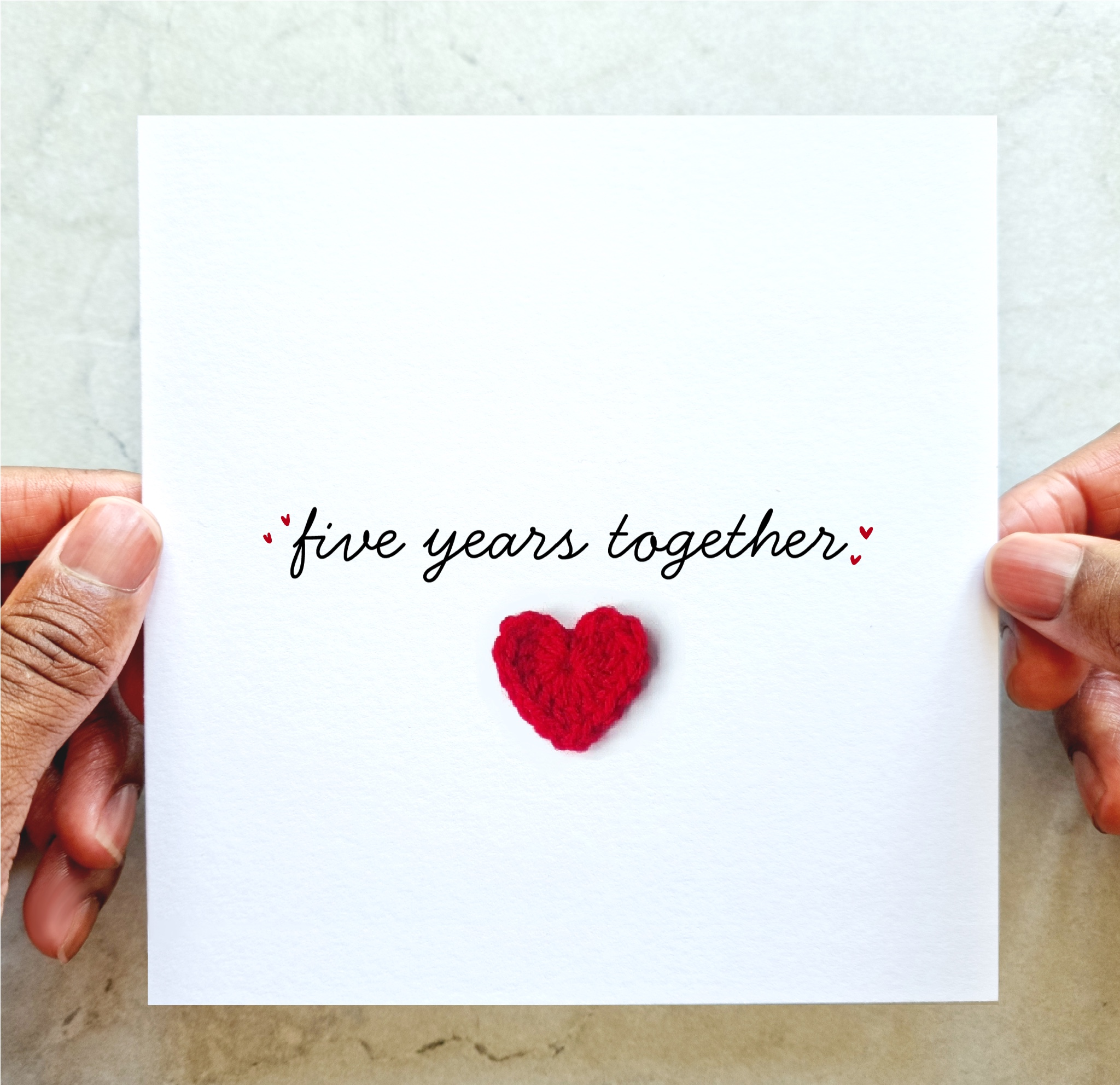 5th Anniversary Card - Five Years - Crochet Heart