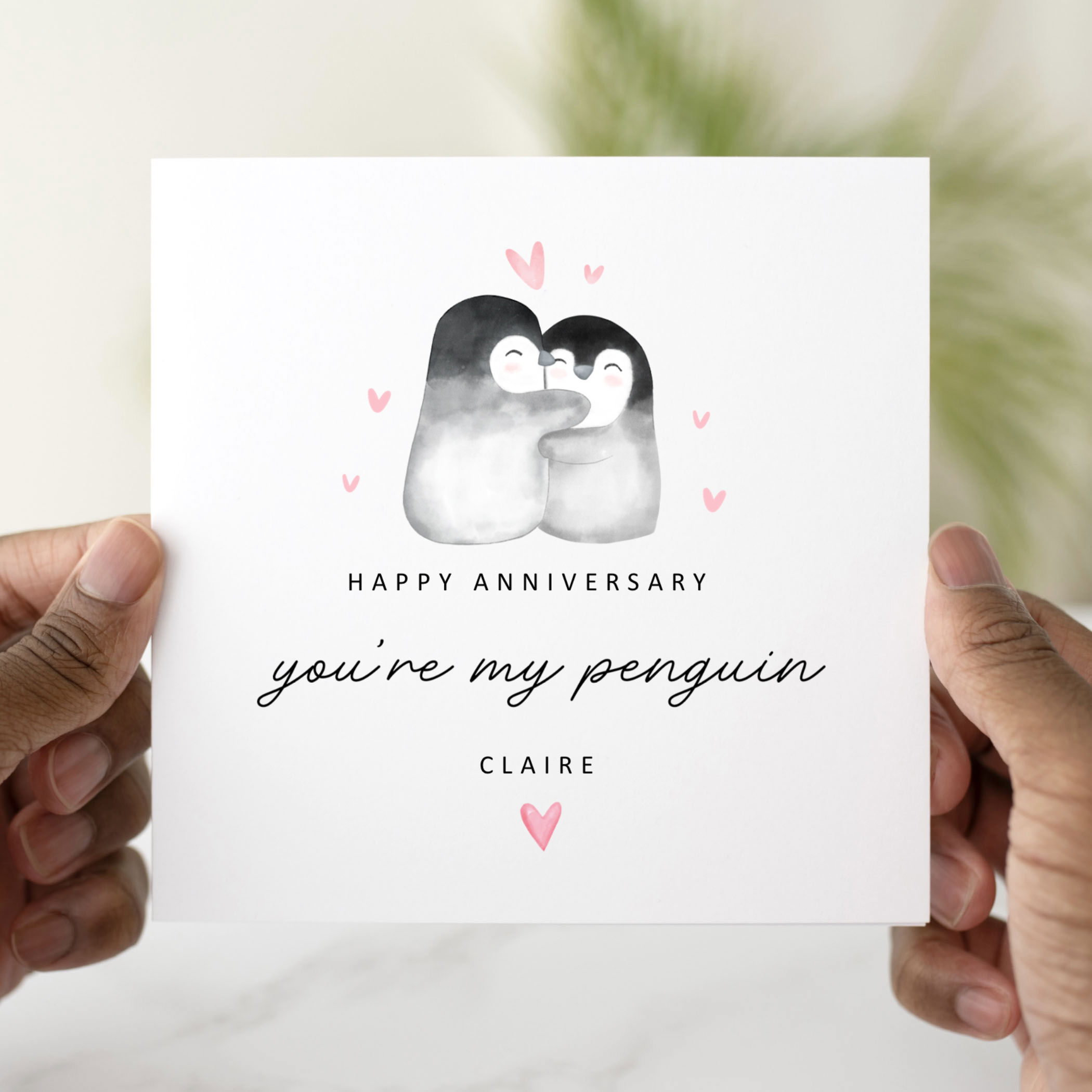 Personalised Penguin Anniversary Card