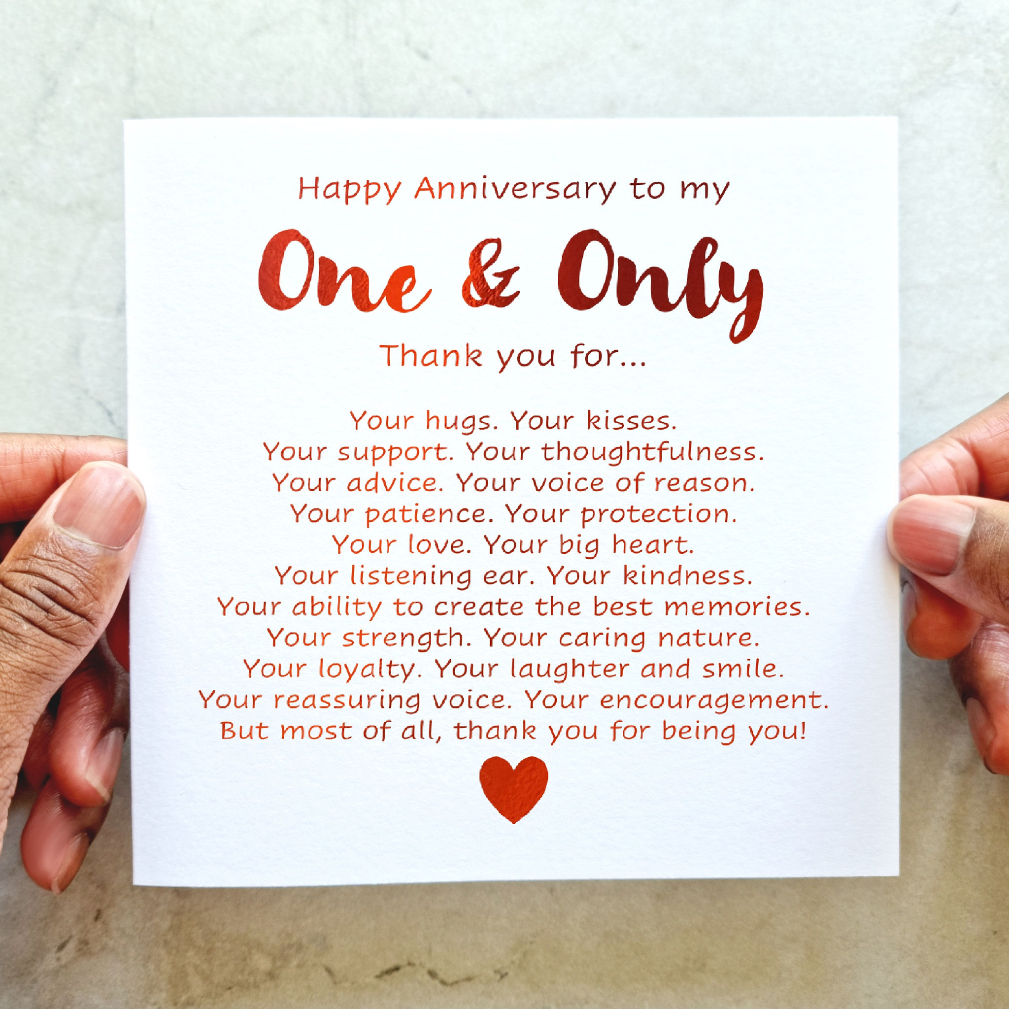 One & Only Anniversary Card - Thank You For - Red Foil