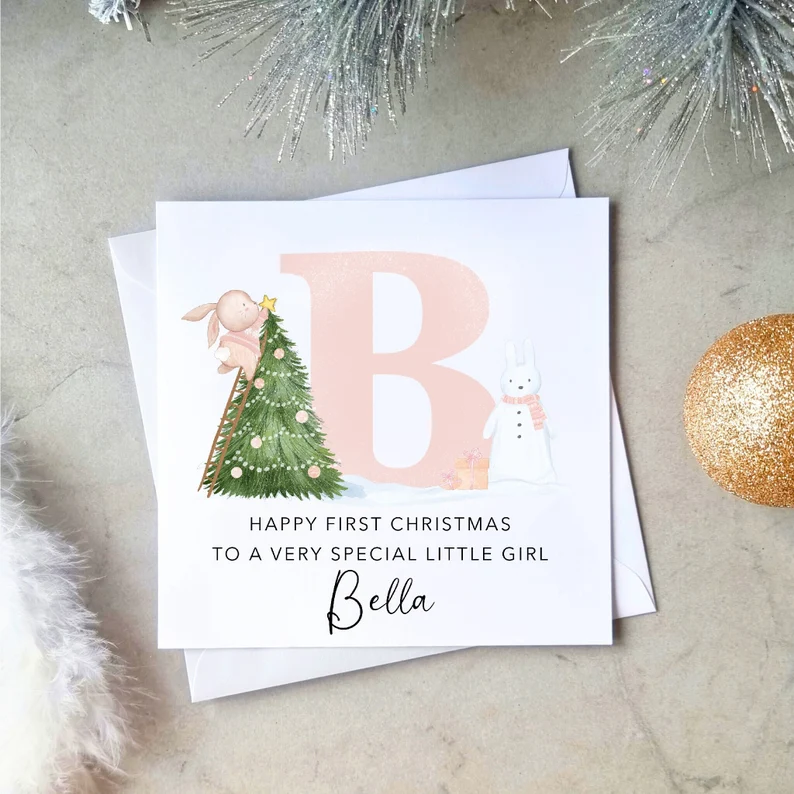 Personalised Little Girl 1st Christmas Card - Letter