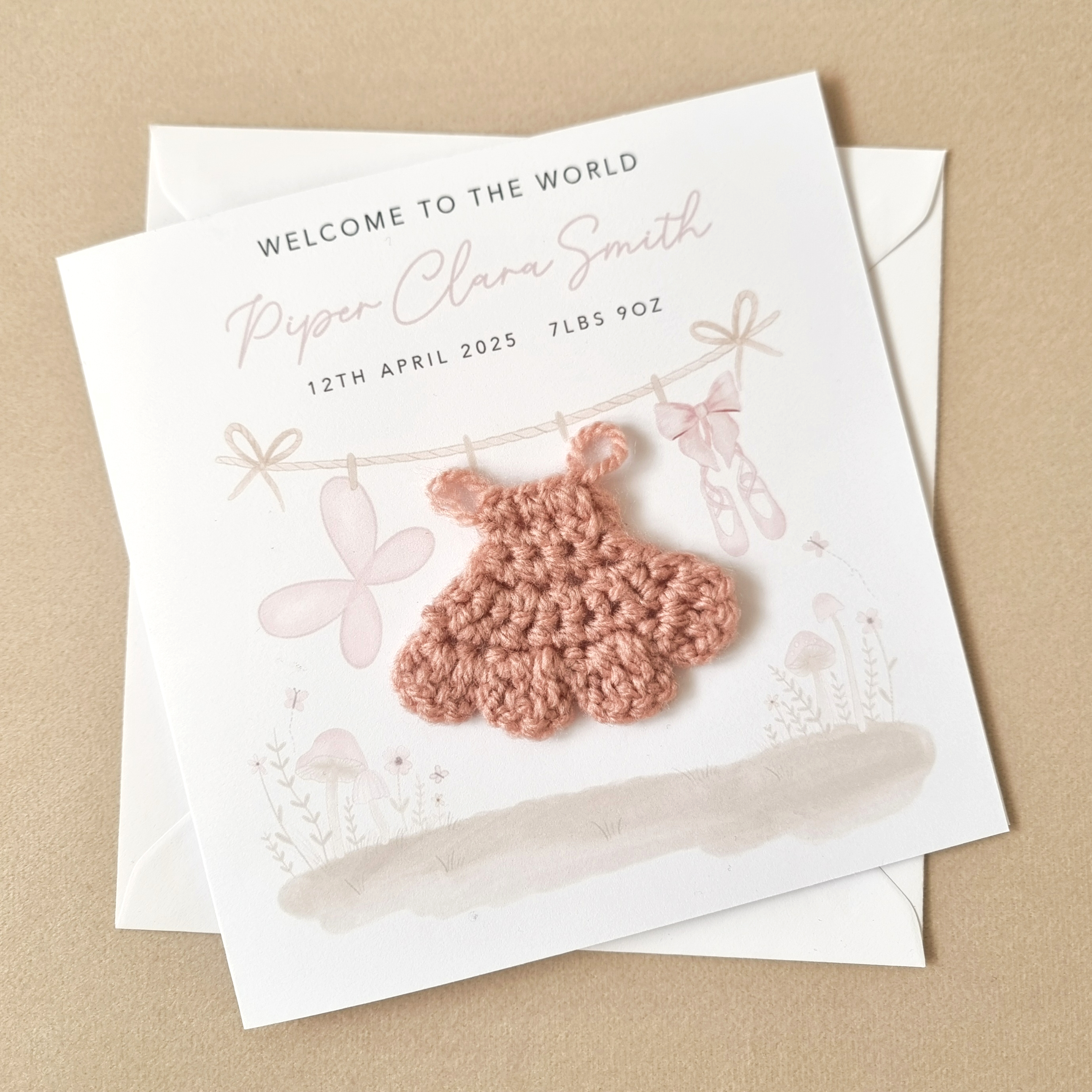 Personalised New Baby Card - Crochet Dress