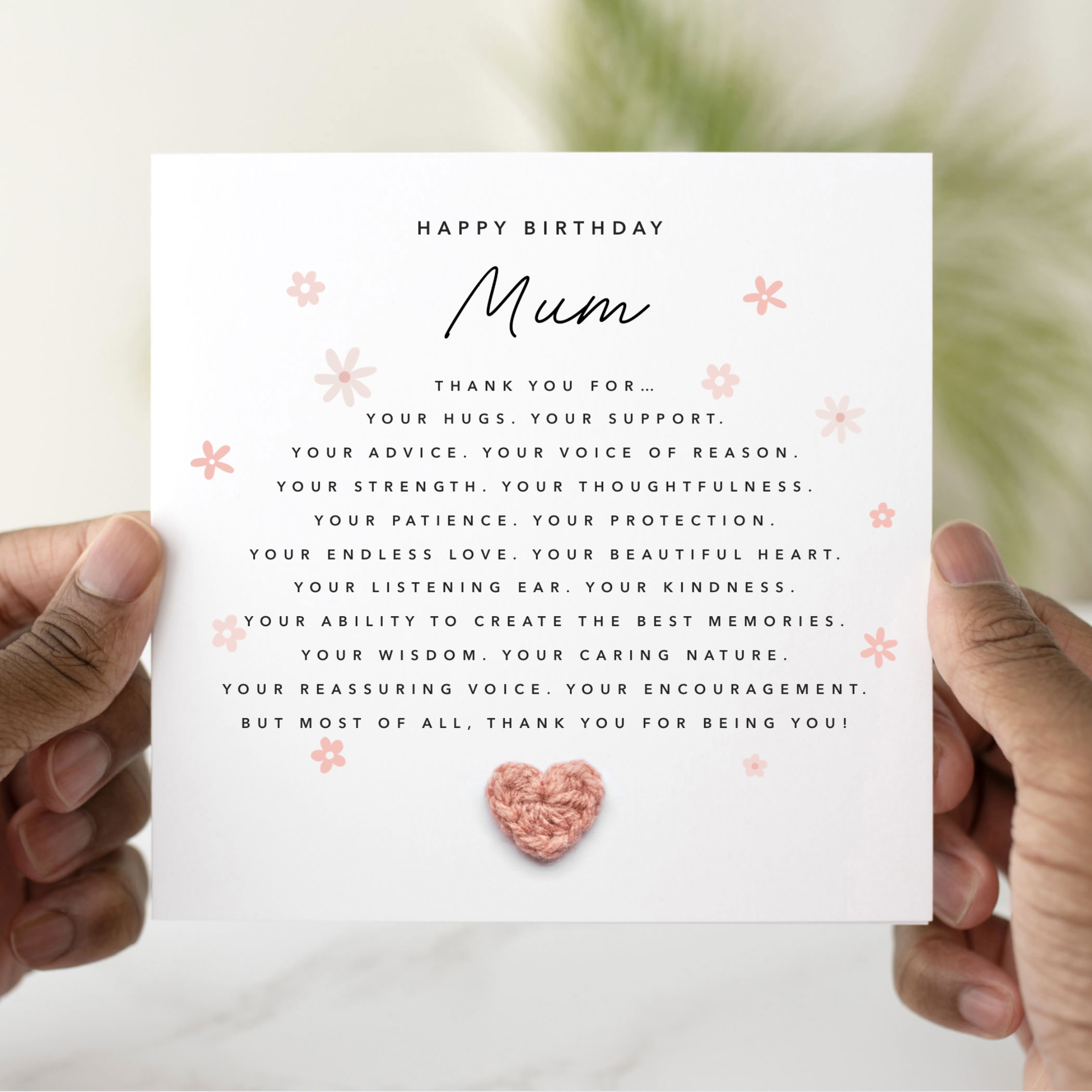 Thank You Mum Birthday Card - Crochet Heart