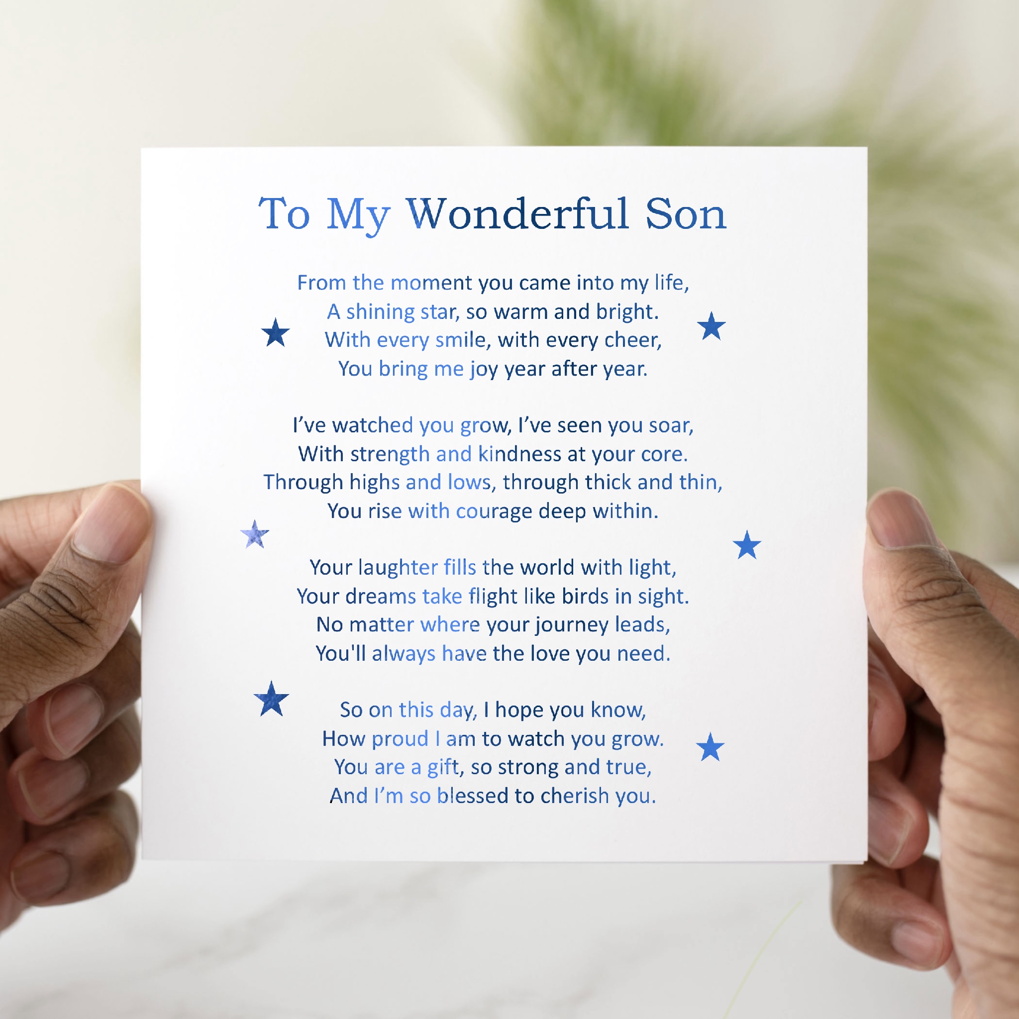 Poem Son Birthday Card - Blue Foil