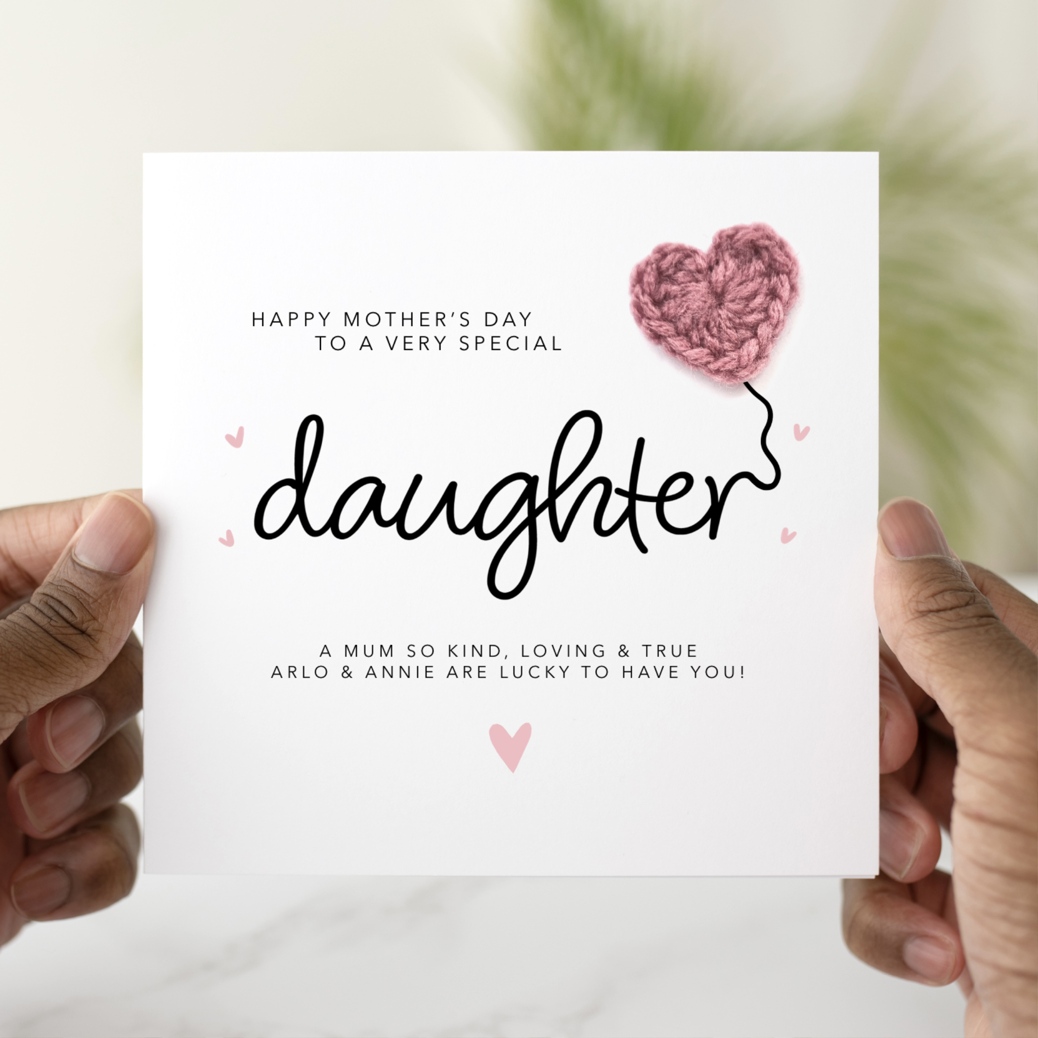 Personalised Daughter Mother's Day Card - Crochet Heart