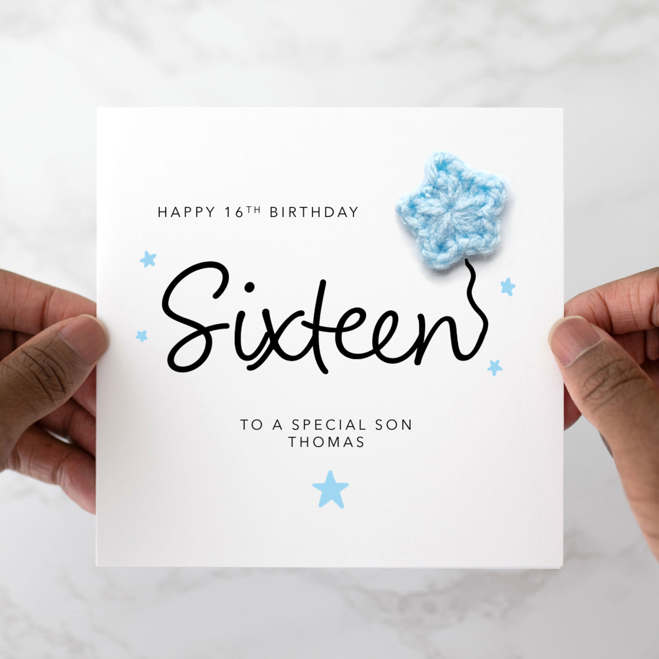 Personalised Son 16th Birthday Card - Crochet Star