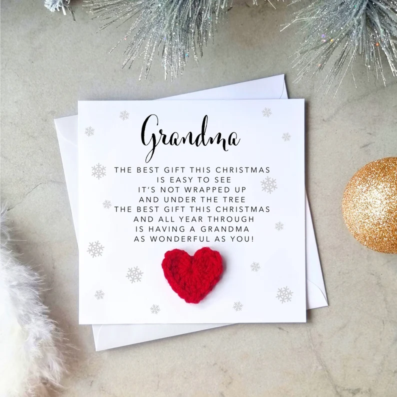 Poem Grandma Christmas Card - Crochet Heart