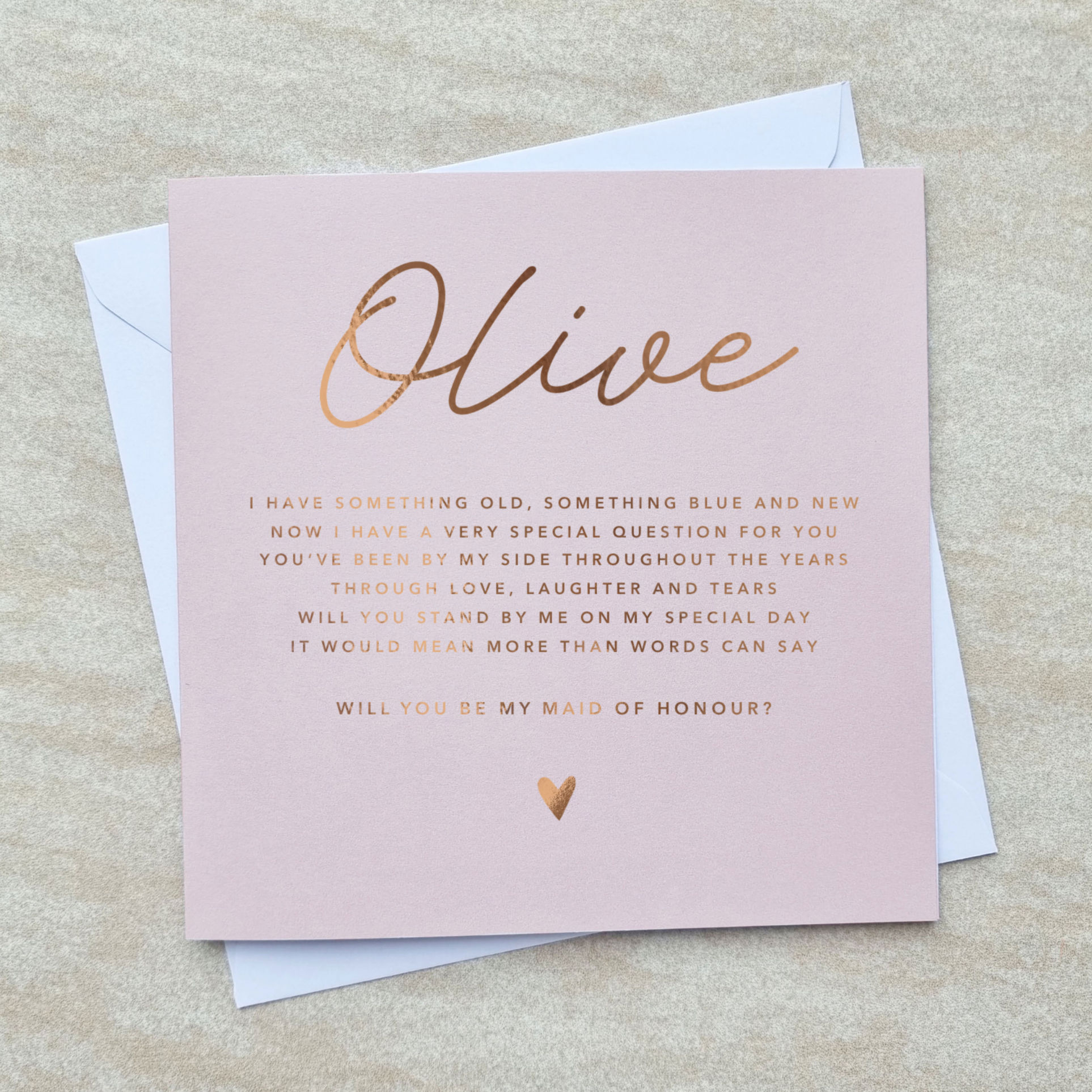 Personalised Will You Be My Maid of Honour Card - Something Old - Rose Gold Foil