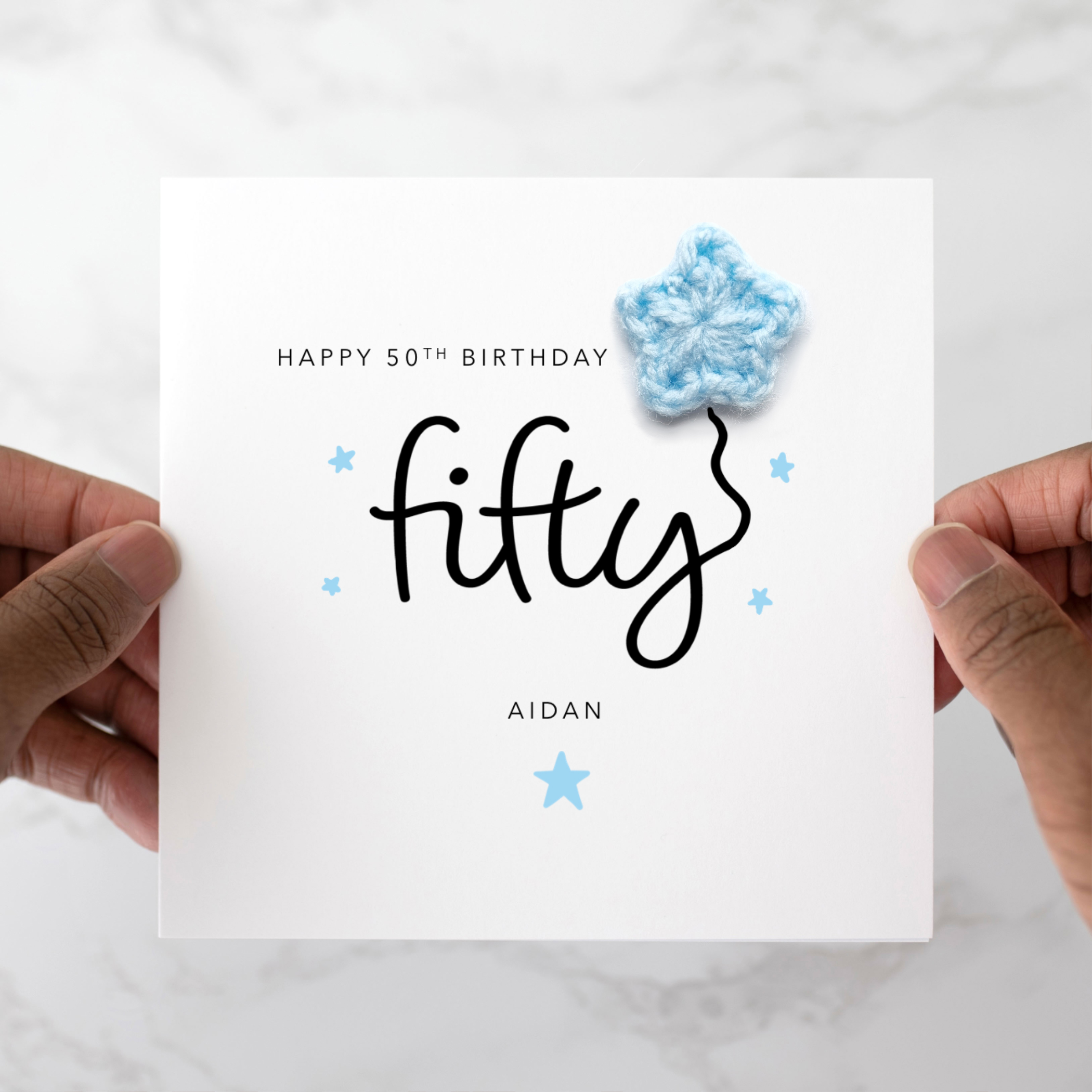 Personalised 50th Birthday Card - Crochet Star