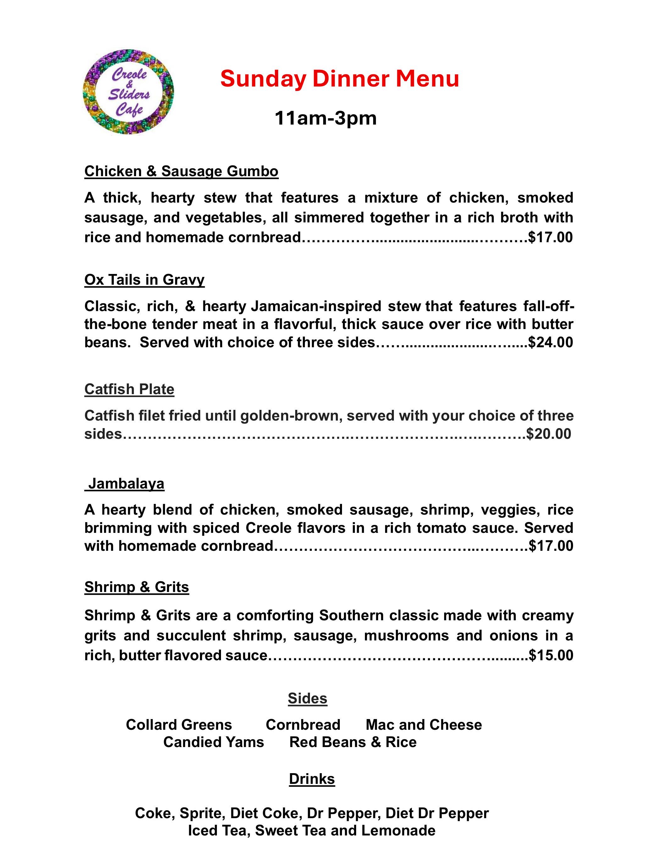 Sunday Menu