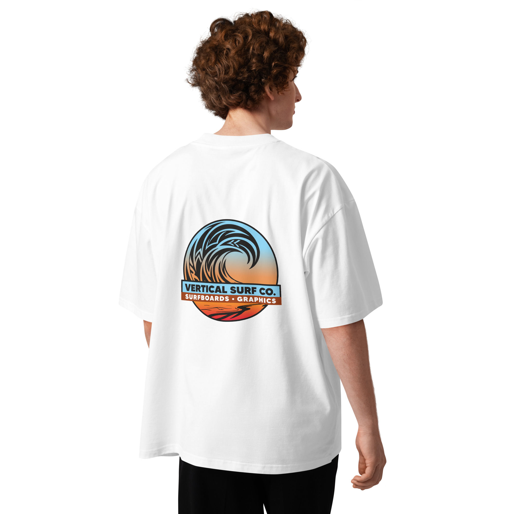 Vertical Logo - Unisex organic oversized high neck t-shirt
