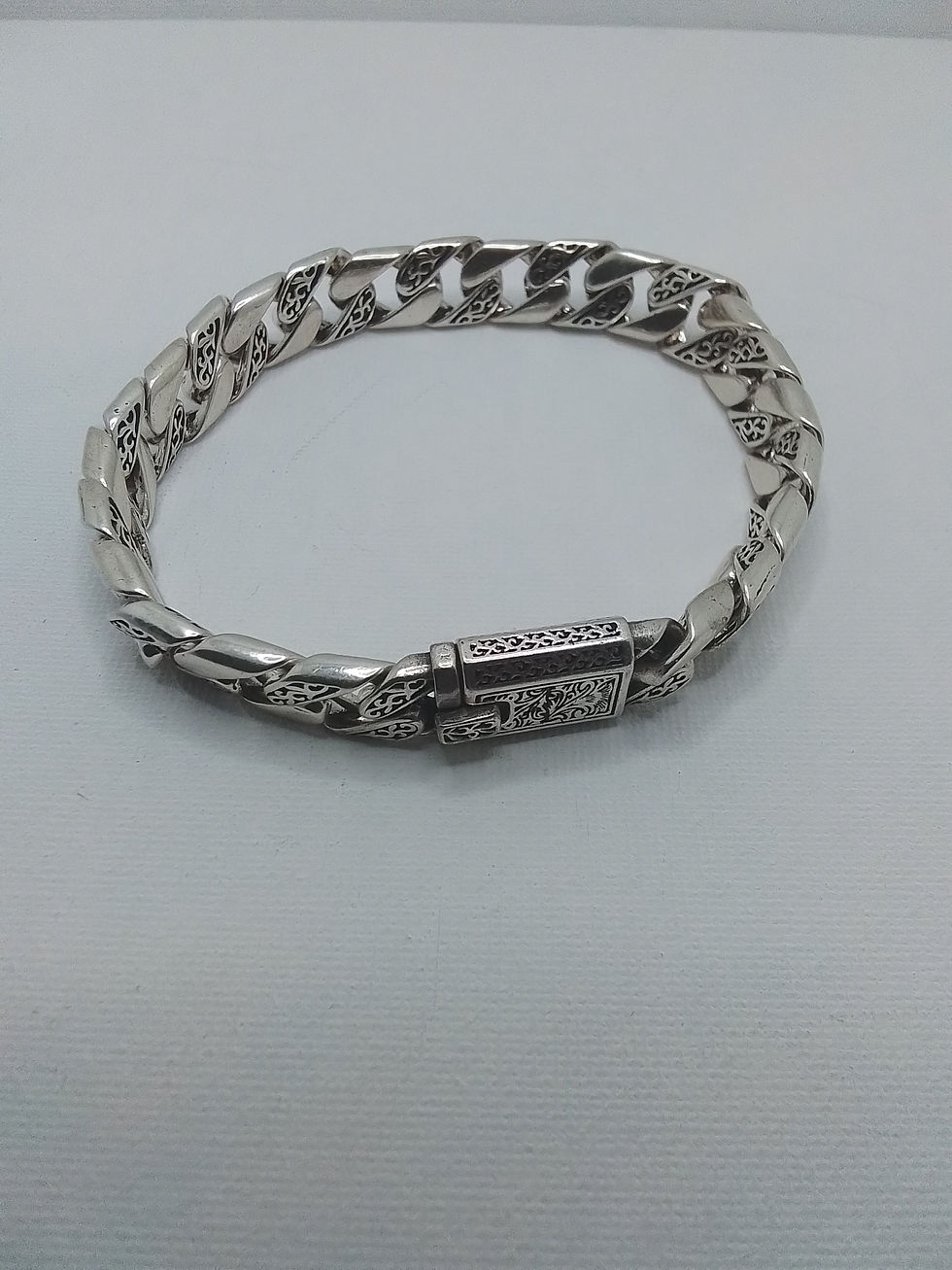 Thumbnail: MENS FILIGREE ENGRAVE LINK MENS BRACELET 61.15g Solid 925 Sterling Silver