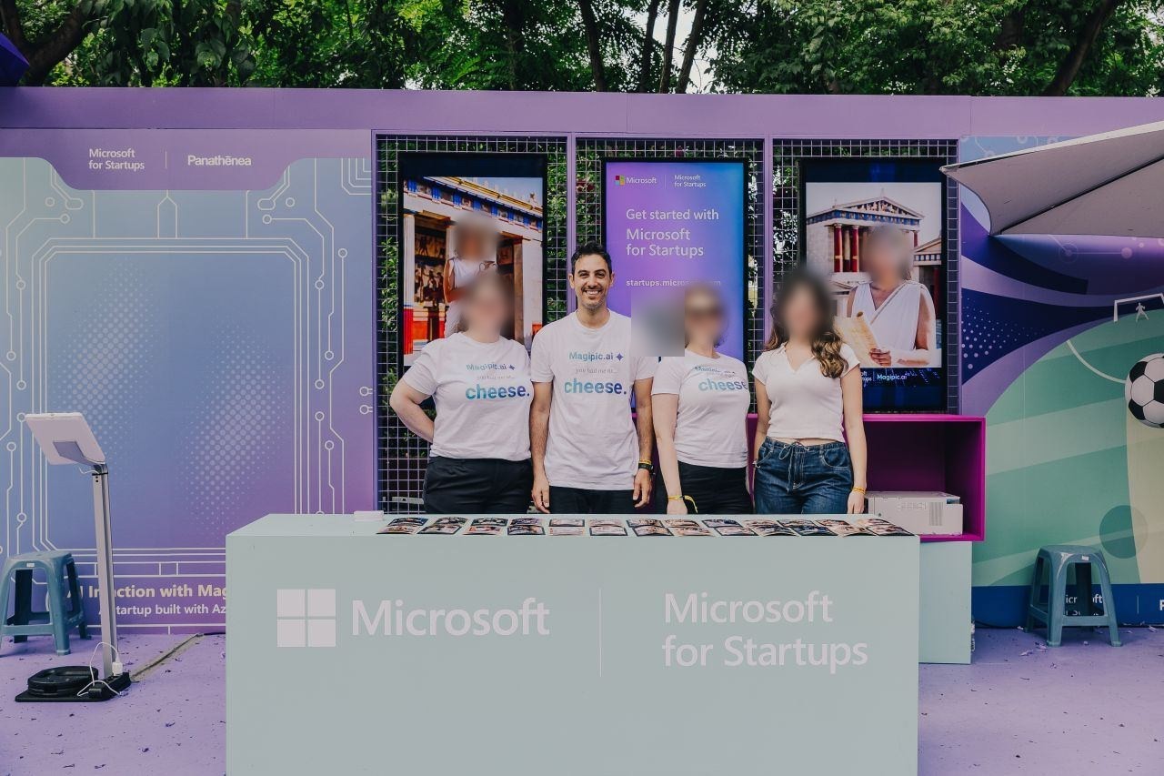 The Magipic AI team at the Microsoft for Startups stand, Panathēnea 2026