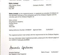 Sishu received Ofsted Certificate of Registration
