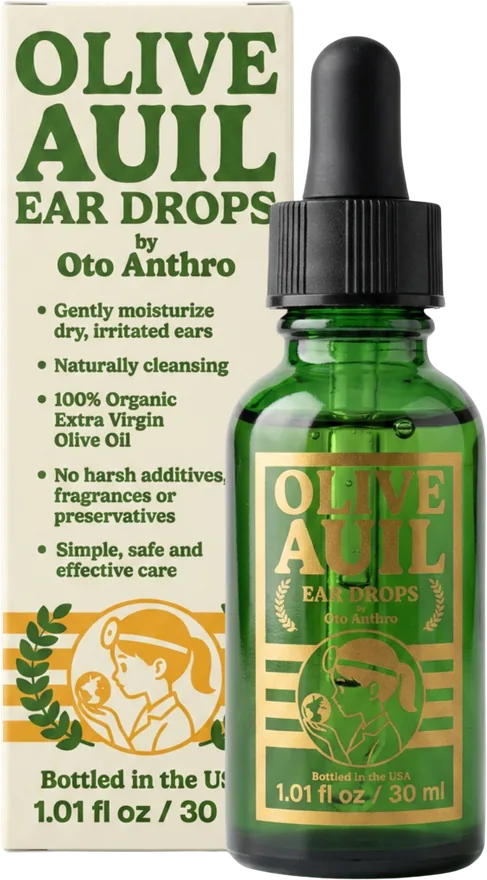 Olive Auil ear drops bottle beside its carton