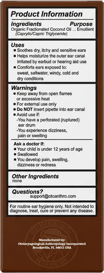 Coconut Auil ear drops carton, back panel with directions