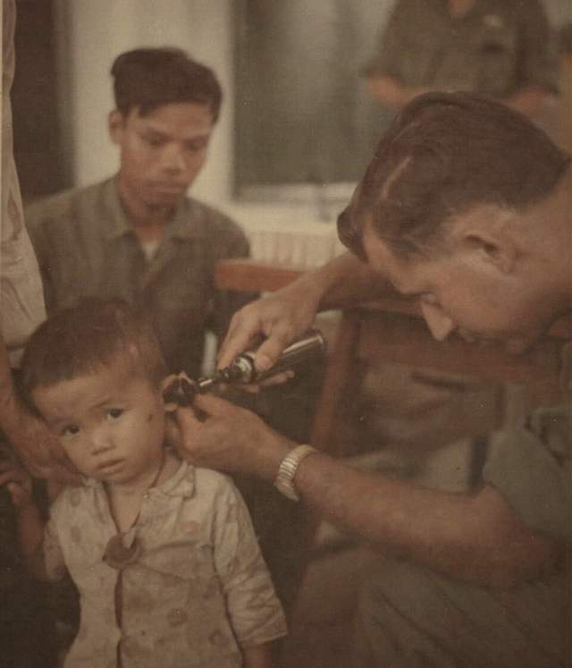 A field ear examination with an otoscope