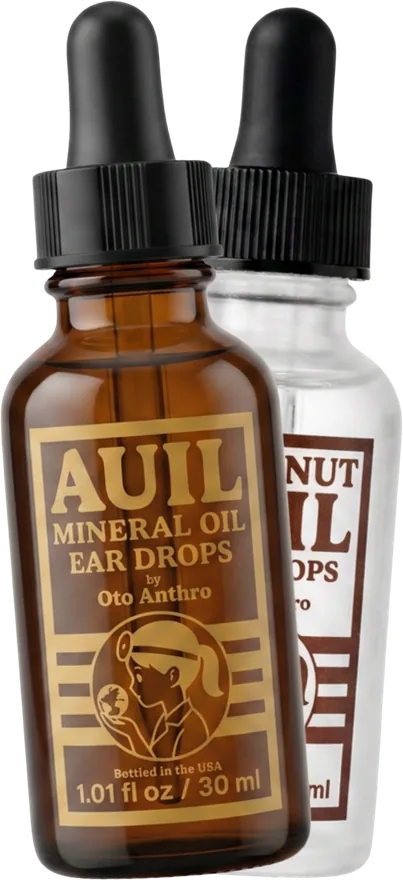 Two-bottle set: Auil Mineral Oil and Coconut Auil ear drops