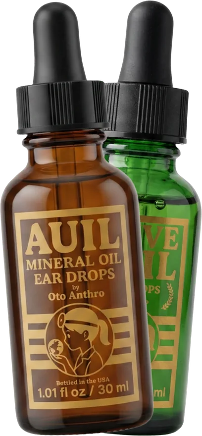 Two-bottle set: Auil Mineral Oil and Olive Auil ear drops