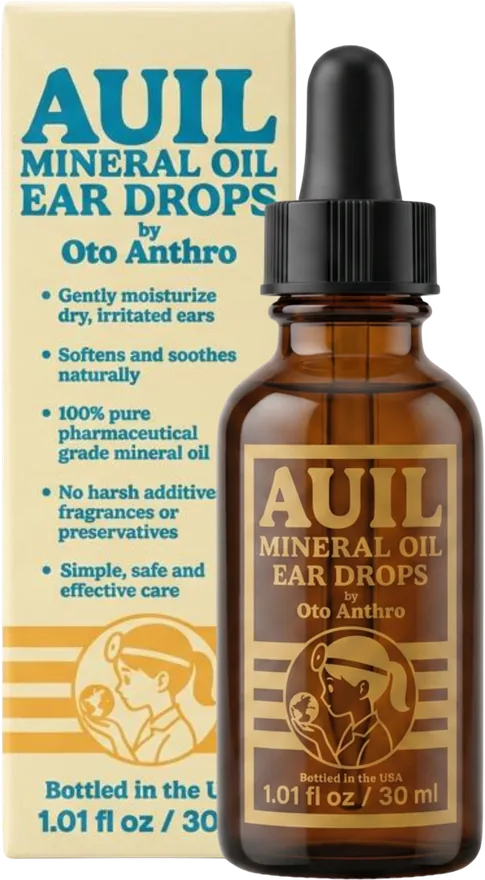 Auil Mineral Oil ear drops bottle beside its carton