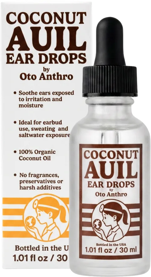 Coconut Auil ear drops bottle beside its carton