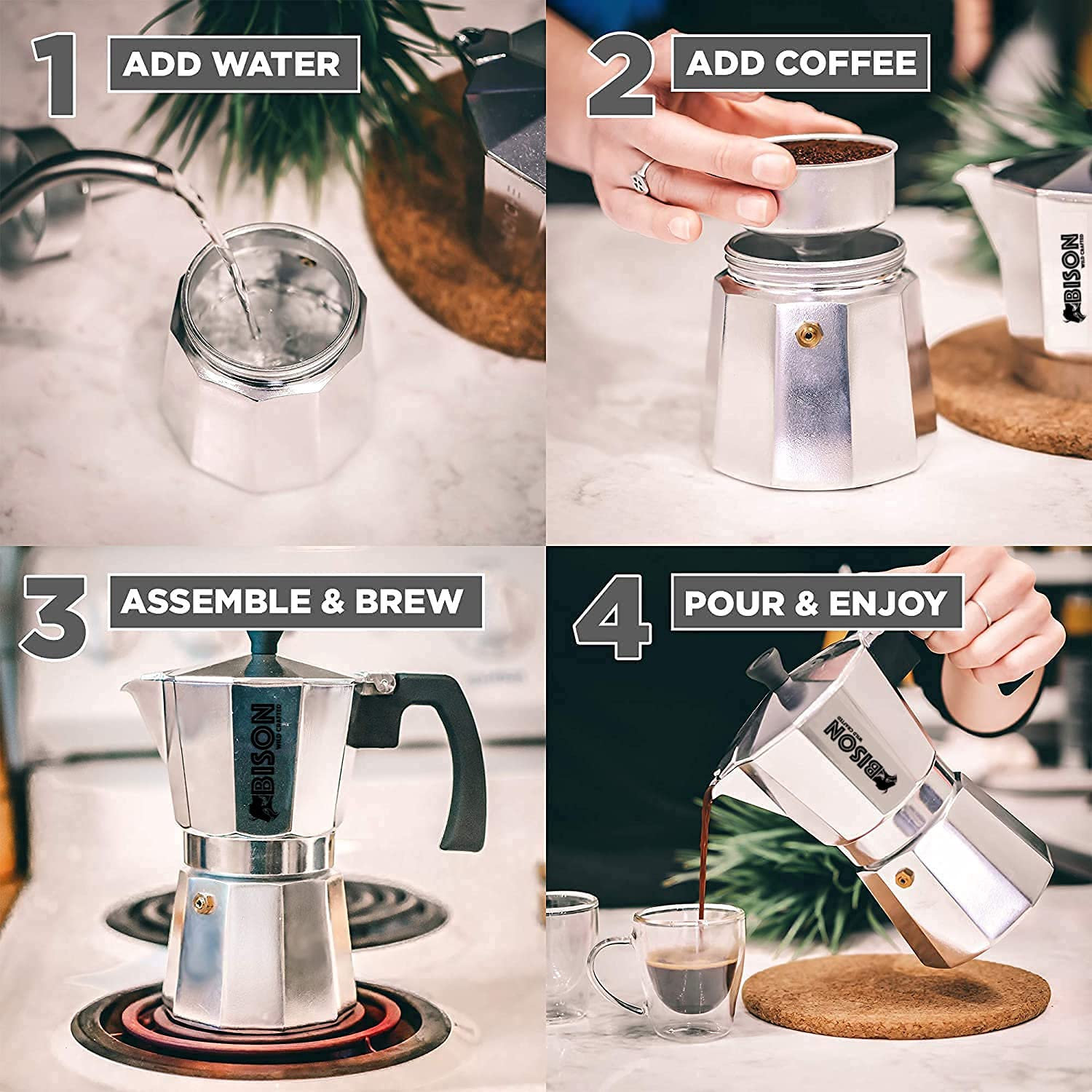 Bison Milano Stovetop Espresso Maker 