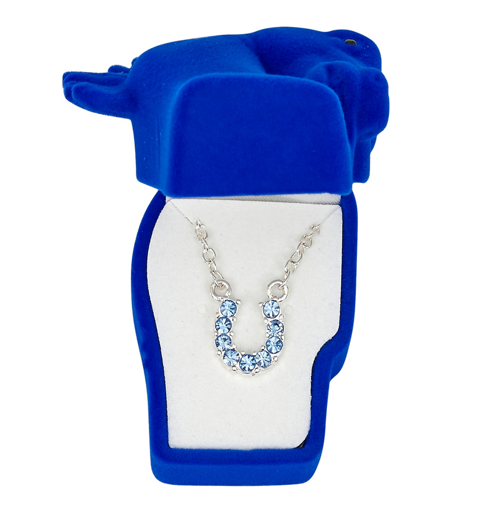 Thumbnail: Rhinestone Horseshoe Necklace - Blue
